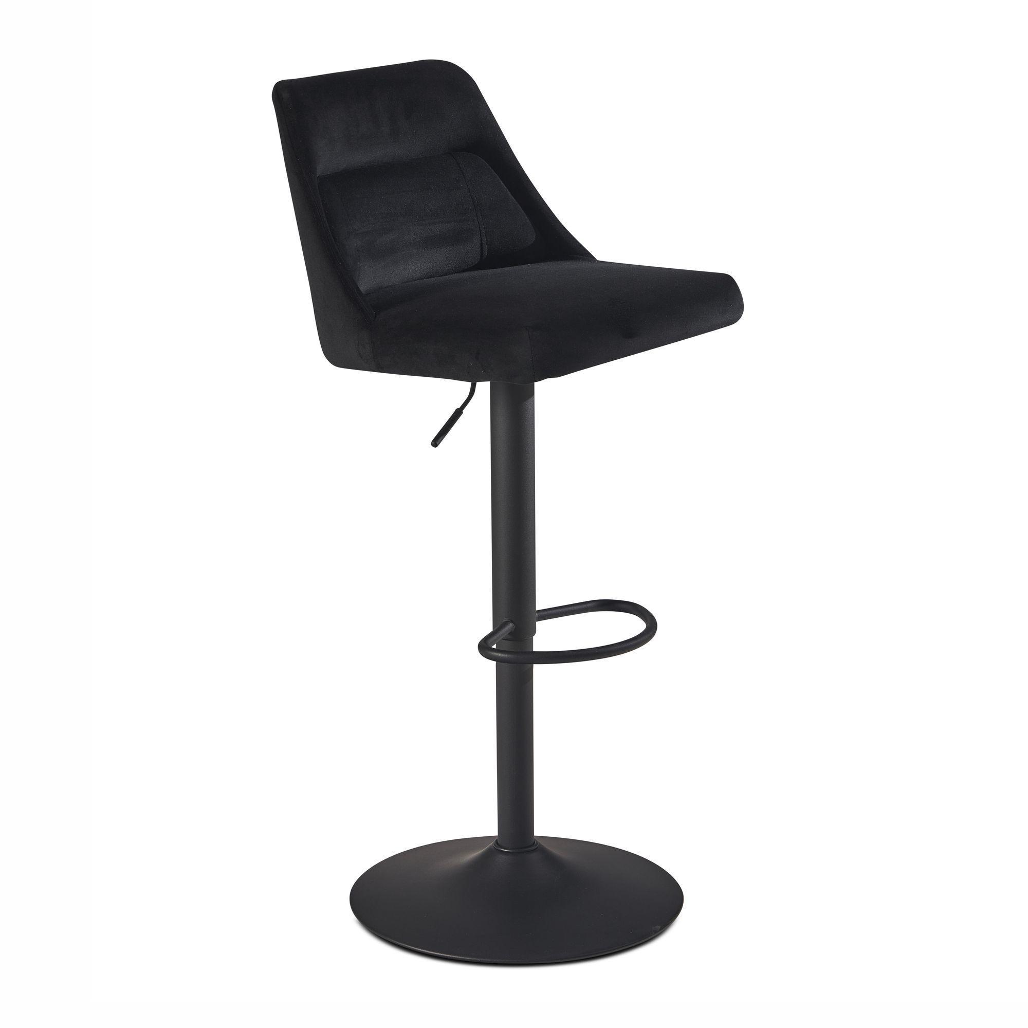 Barhocker Samt Lehne HöHenverstellbar Trompetenfuß Gepolstert, Schwarz 45X51X106 Cm