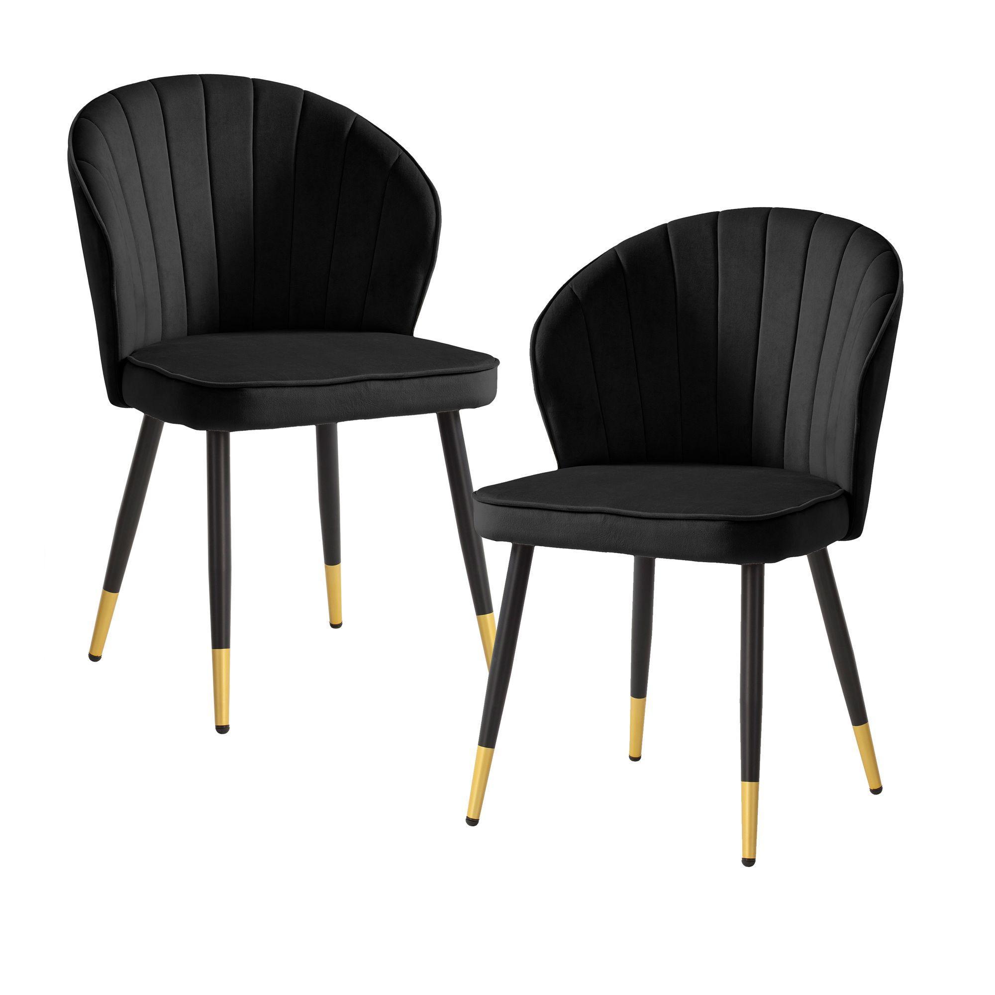 Esszimmerstuhl 2Er Set Samtbezug Mit Metallgestell Schalenform Skandinavisch Gepolstert, Schwarz 53X55X83 Cm