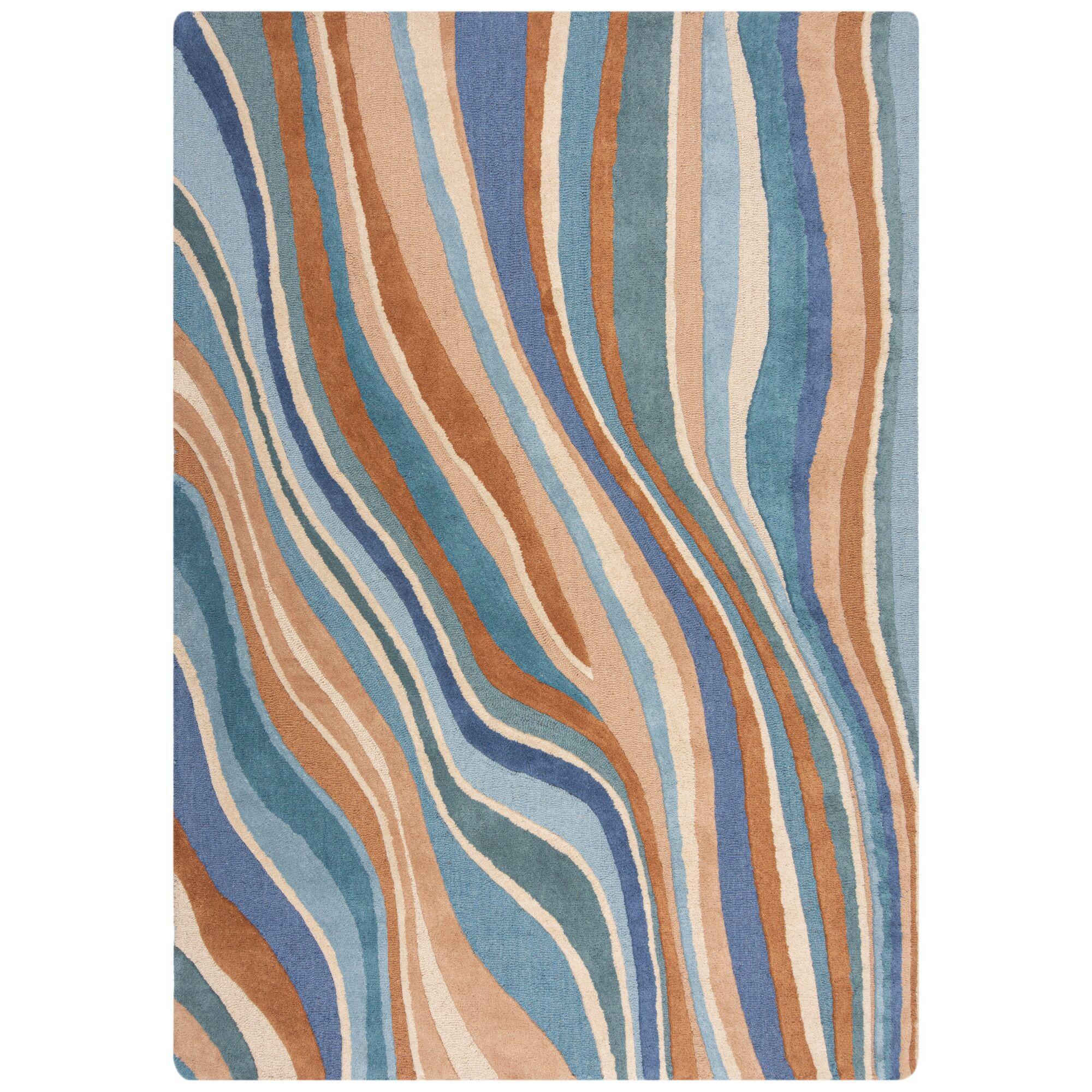 Wollteppich Derwent, Abstrakt, Blau-Bunt, 200 X 290 Cm