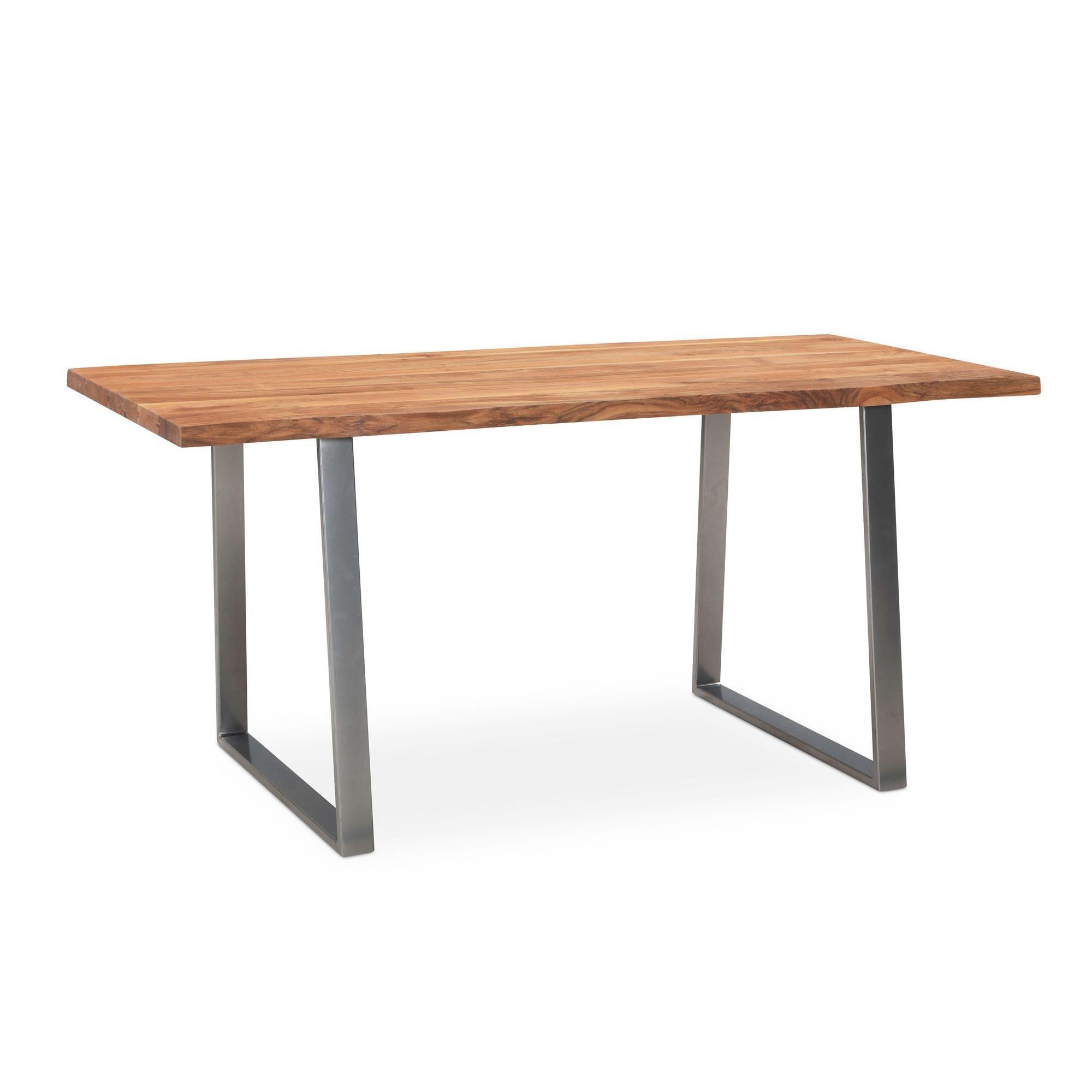 Esstisch Massivholz Baumkante Metallgestell Handgefertigt Tarn, Goldbraun-Chrom 140X80X76 Cm