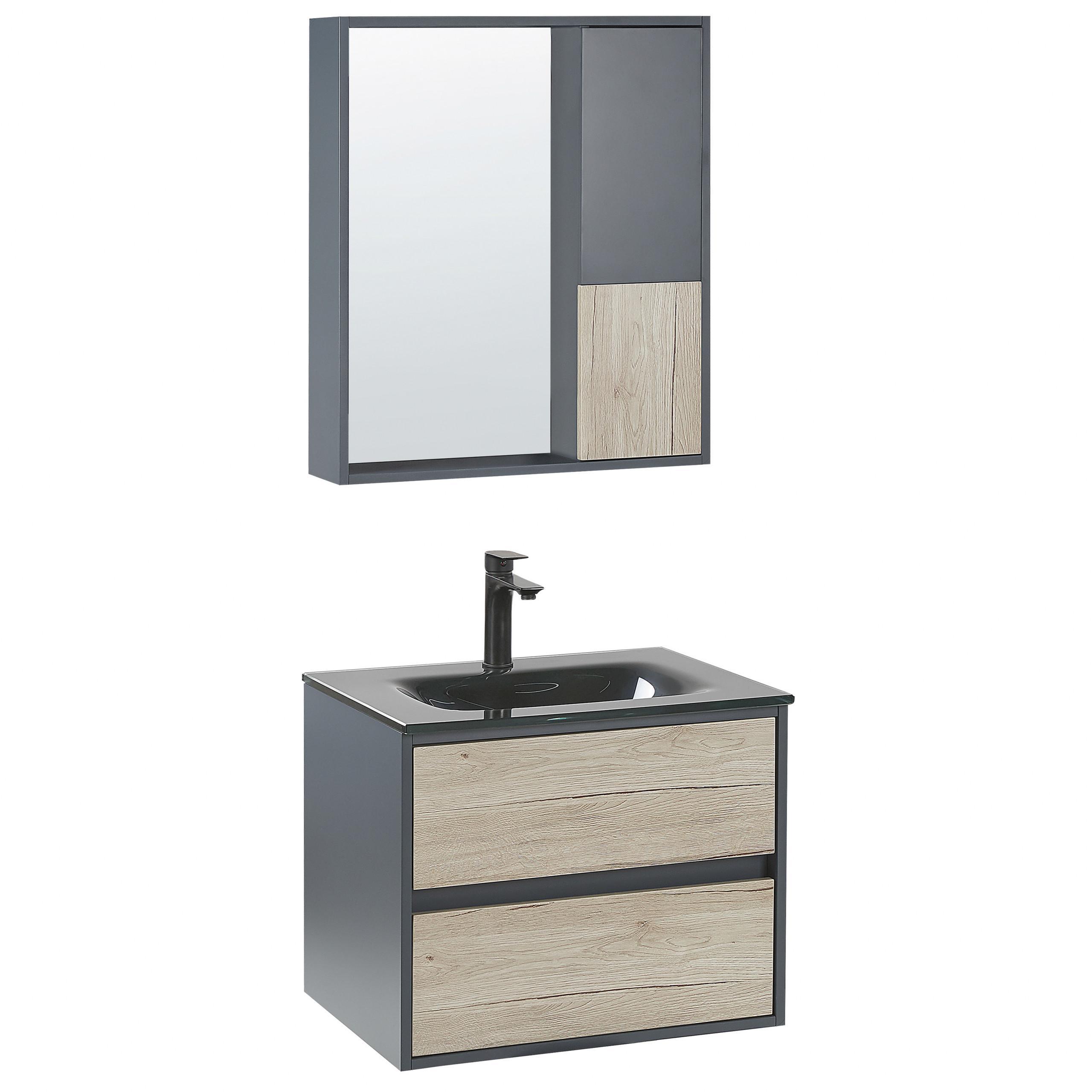 BadmÖBel Set Grau/Heller Holzfarbton 60 Cm Teruel
