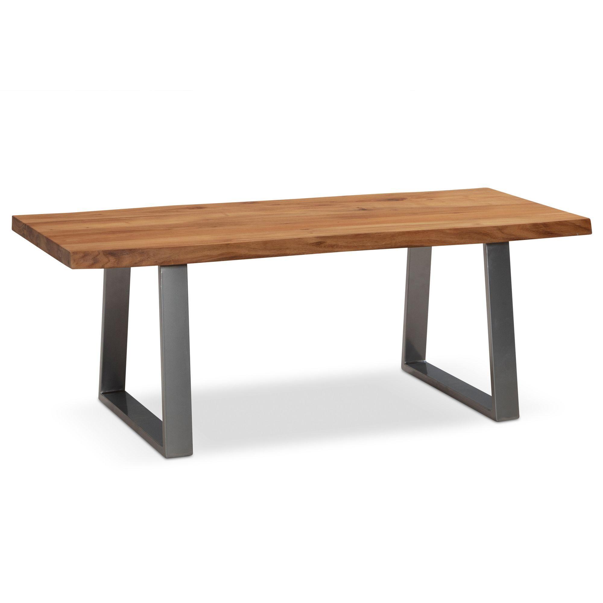 Couchtisch Aus Akazie Massivholz Mit Metall-Trapezbeinen Und Baumkante Im Design-Stil, Akazie-Silber 120X60X46 Cm