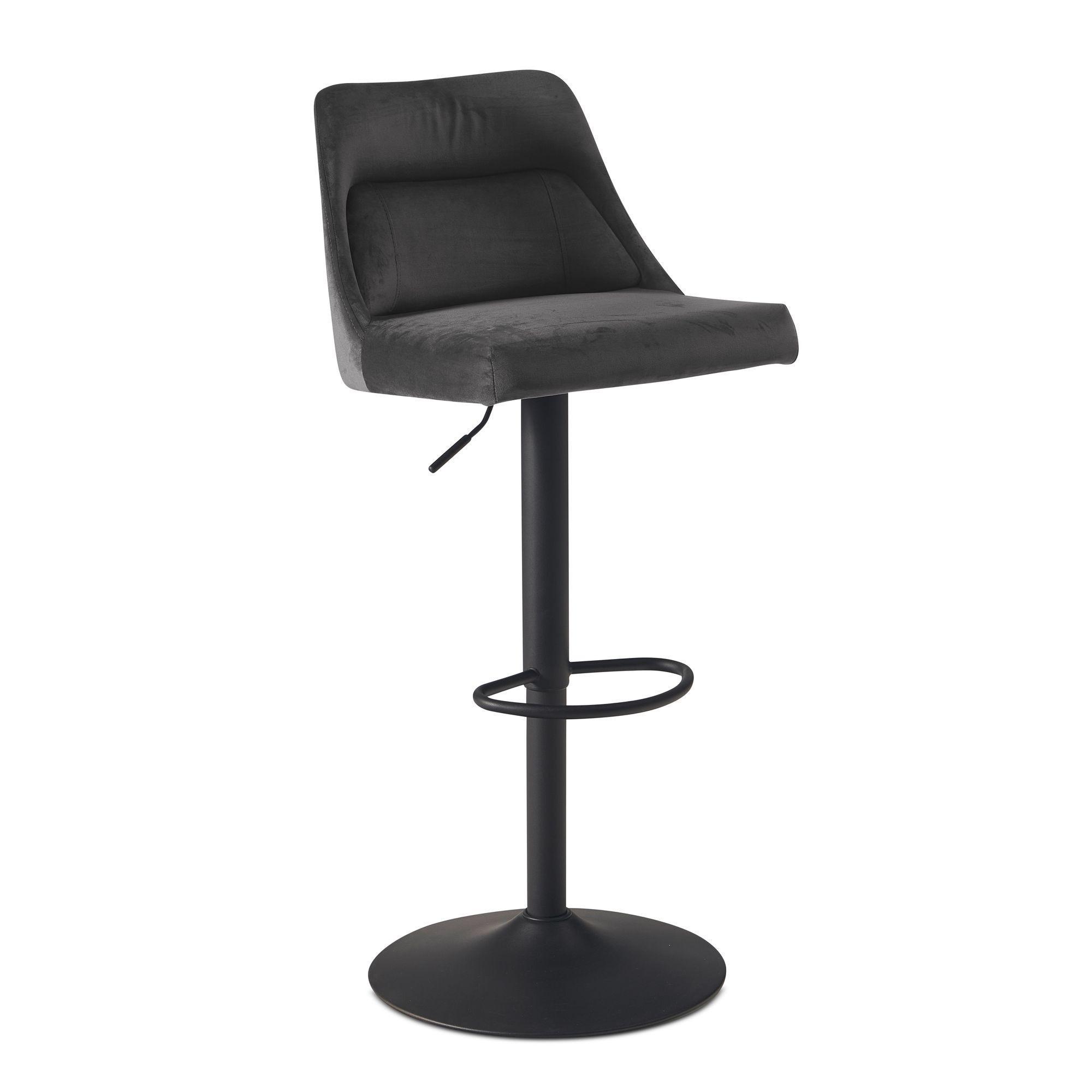 Barhocker Samt Lehne HöHenverstellbar Trompetenfuß Gepolstert, Grau 45X51X106 Cm
