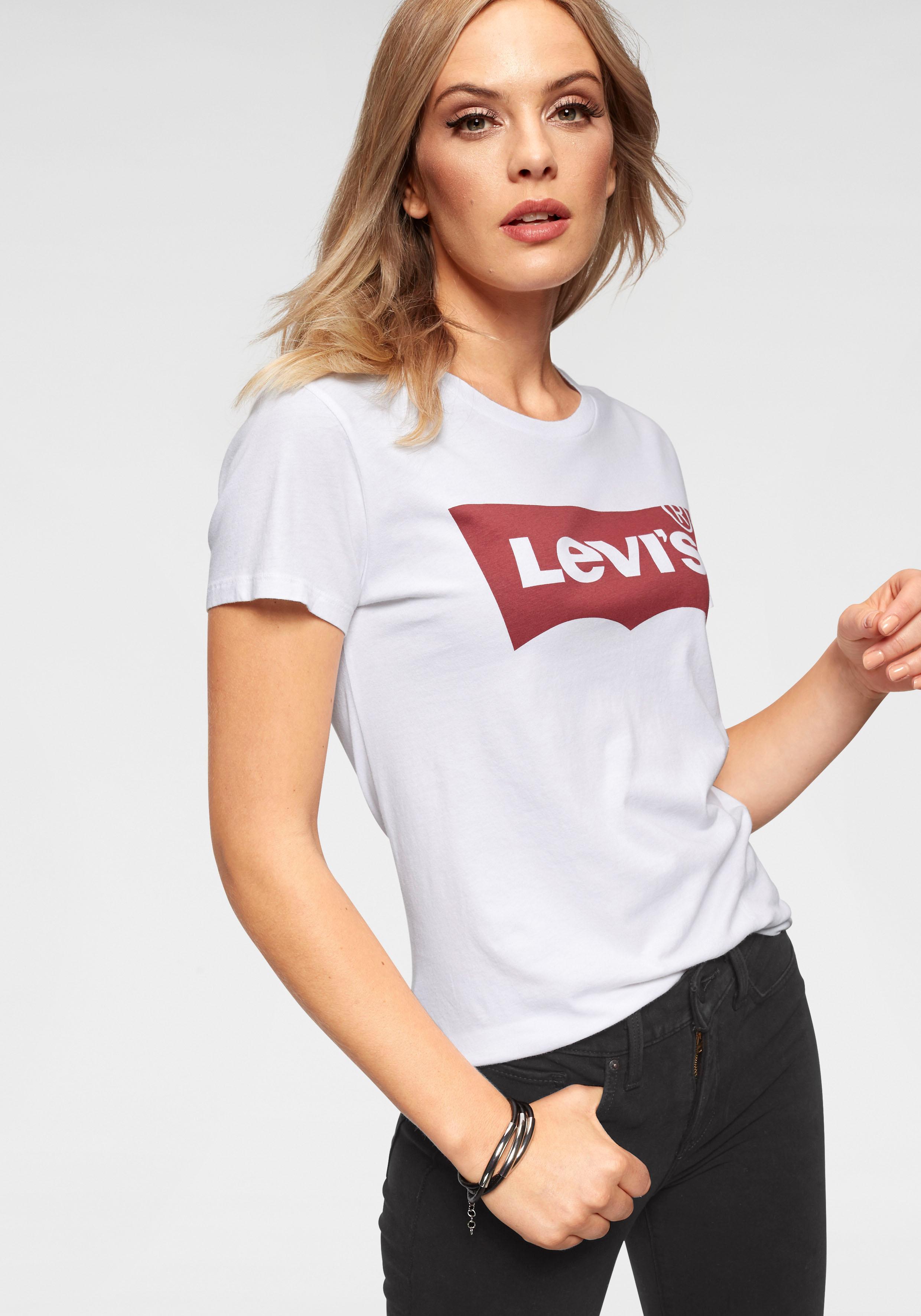 T-Shirt Levi's "The Perfect Tee", Damen, Gr. M (36/38), Weiß (Weiß, Rot), Single Jersey, Obermaterial: 100% Baumwolle, Bedruckt, Figurumspielend HüFtlang, Rundhals, Shirts T-Shirt, Mit Logoprint