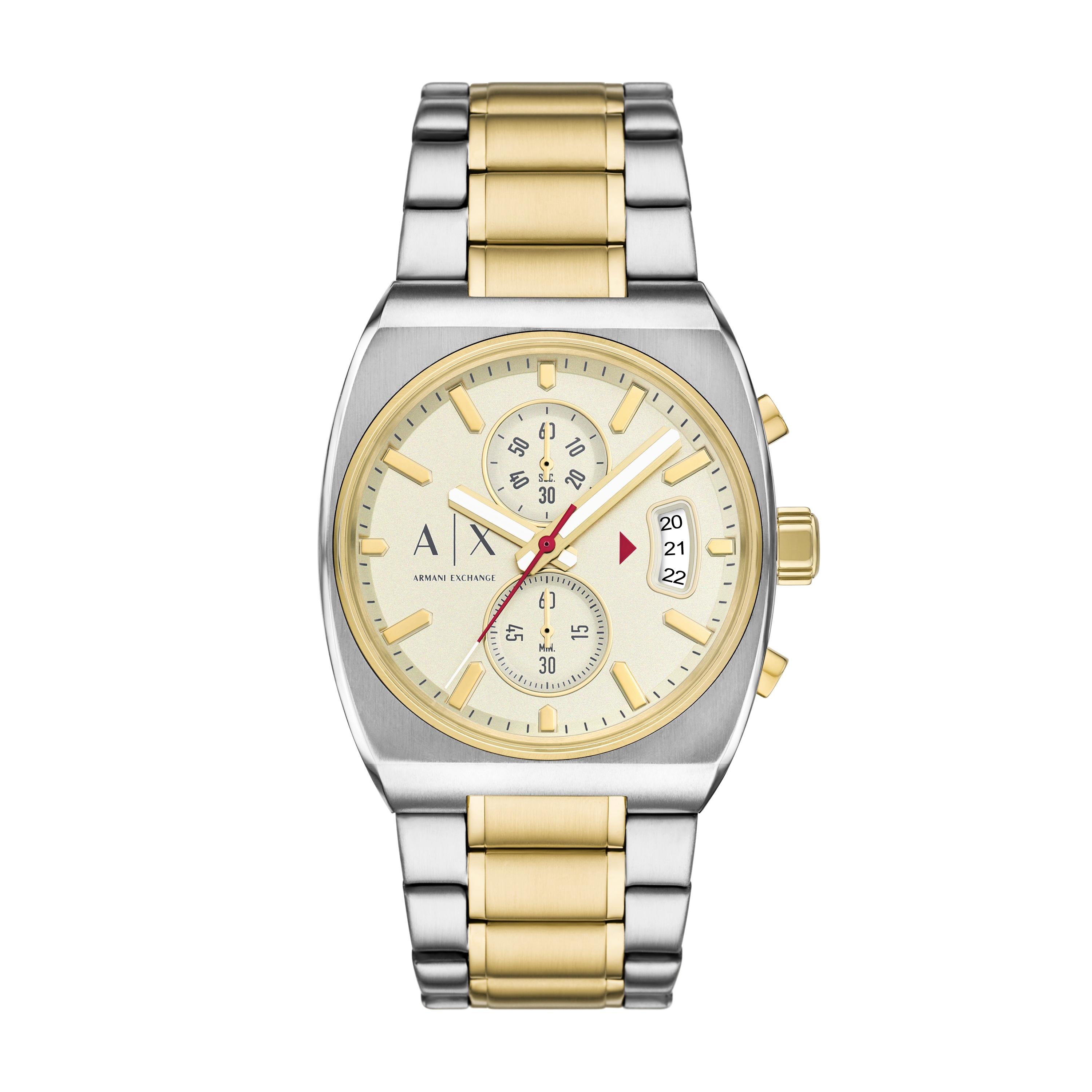 Chronograph Armani Exchange, Gold (Edelstahlfarben, Gelbgoldfarben), Armbanduhren, Herren, Chronograph, Quarzuhr, Armbanduhr, Herrenuhr, Edelstahlarmband, Analog, Tag