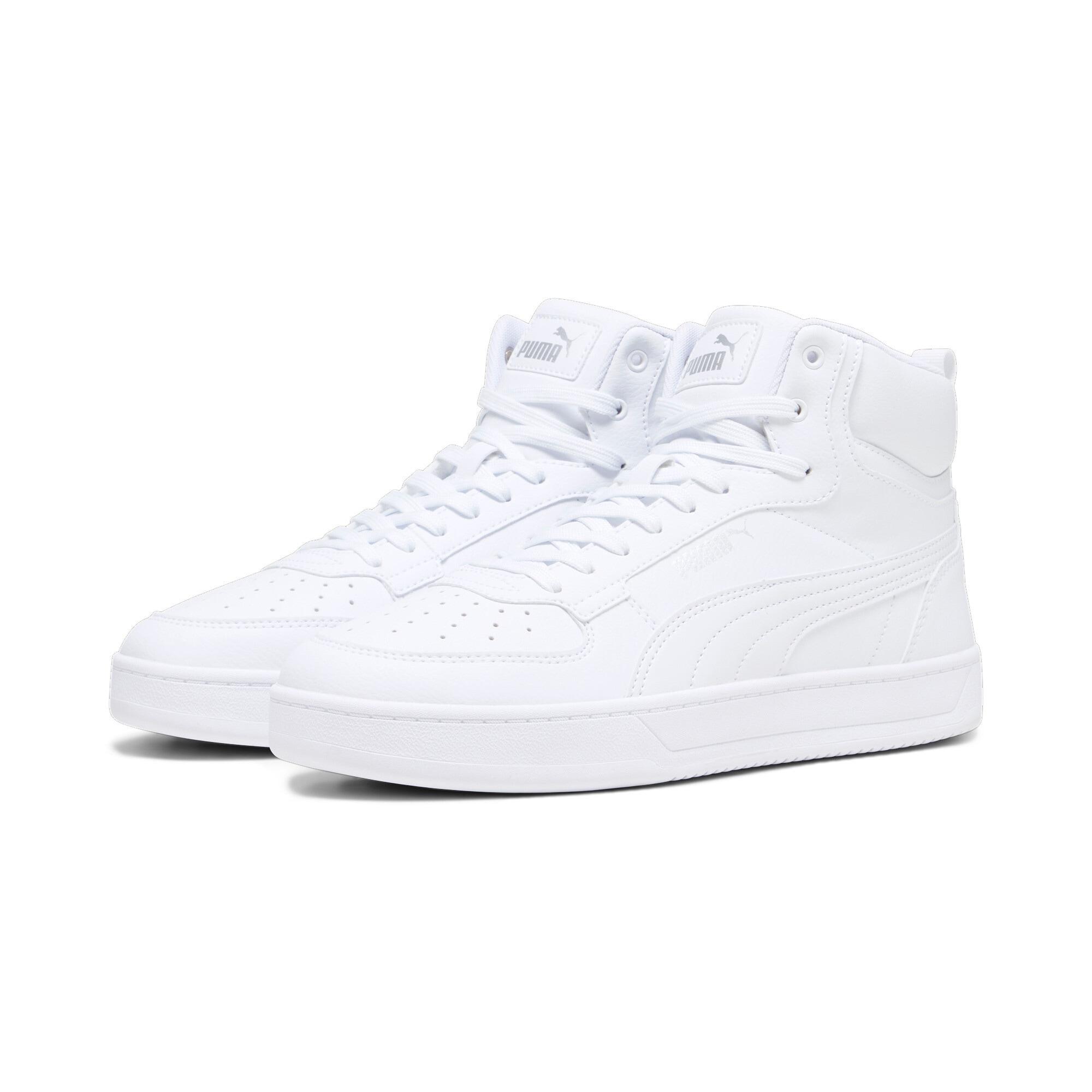 Sneaker Puma "Caven 2.0 Mid", Herren, Gr. 44,5, Weiß (Puma Weiß, Puma Silber), Synthetik, Unifarben, Schuhe Sneaker, Mit SchnüRverschluss, Rutschhemmende Gummilaufsohle