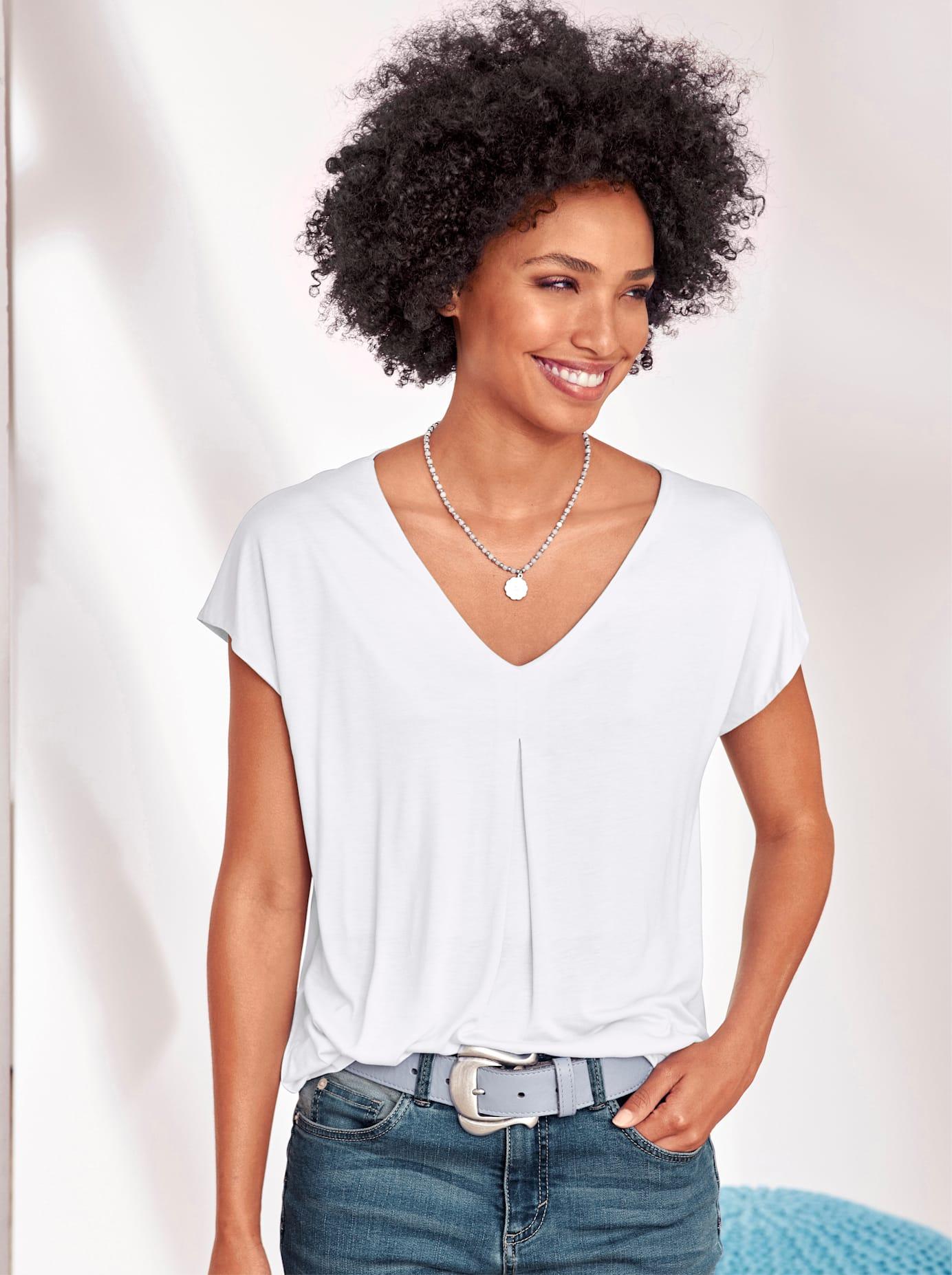 Kurzarmshirt Heine "Shirt", Damen, Gr. 40, Weiß, 100% Viskose, Unifarben, V-Ausschnitt, Shirts