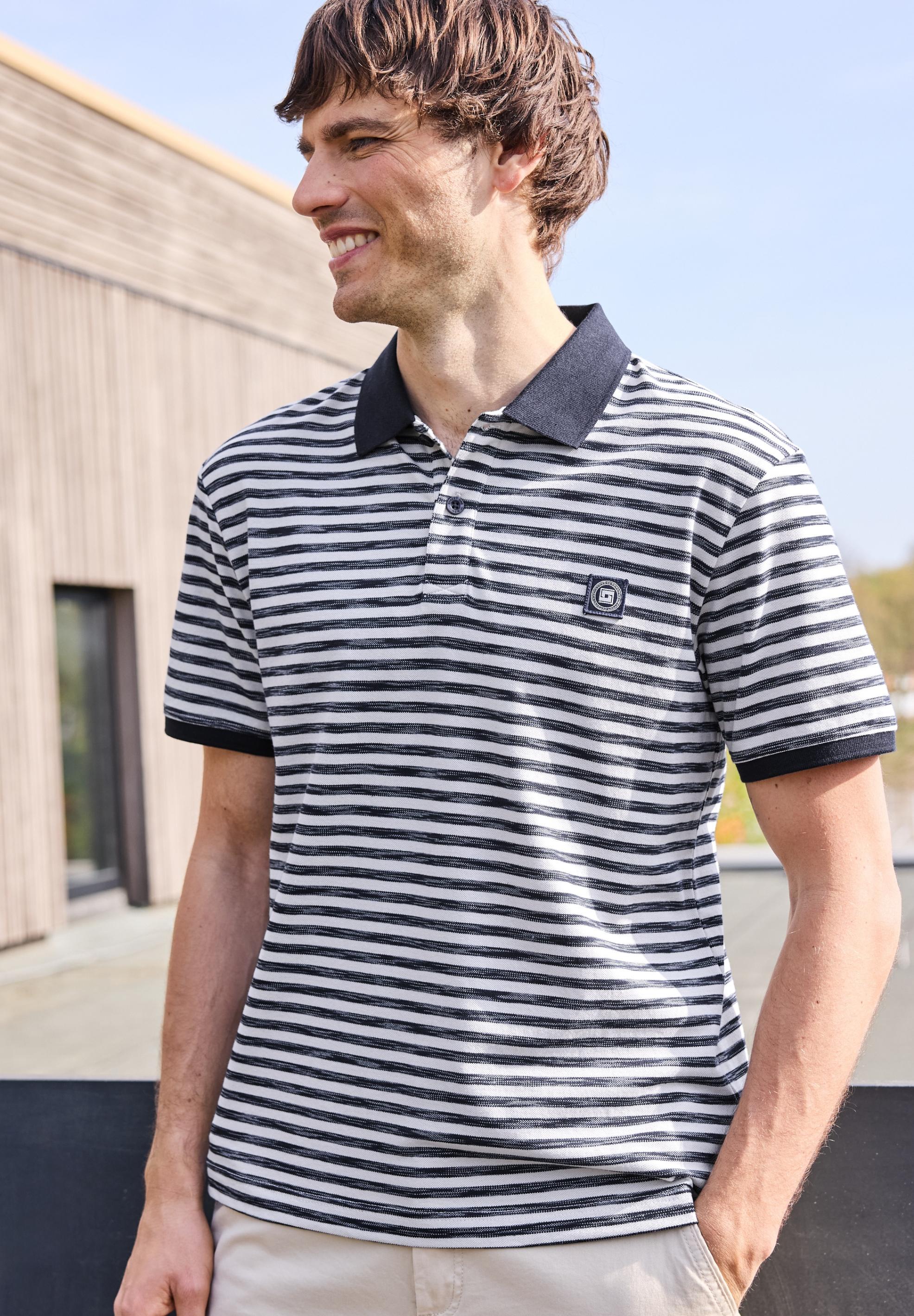 Poloshirt Street One Men, Herren, Gr. XXL (46), Hellweiß, Web, 48% Baumwolle, 48% Polyester, 4% Elasthan, Gestreift, Normal Normal, Hoch Geschlossener Ausschnitt, BüNdchen, Shirts, Mit Streifenmuster