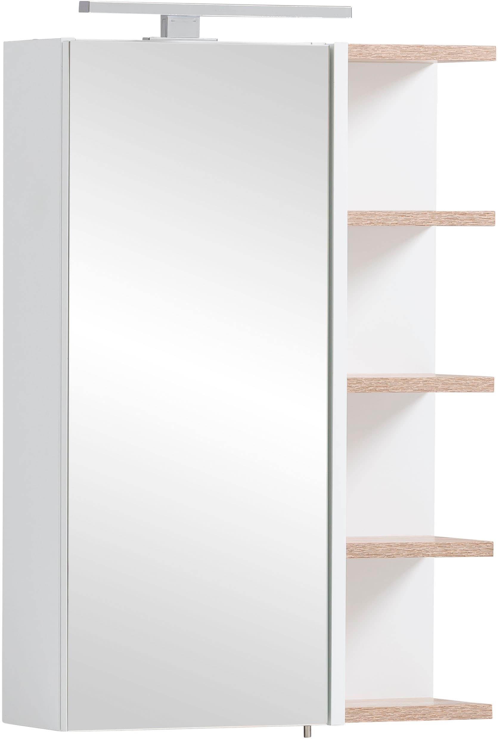 Spiegelschrank Welltime "Lugo, Breite 49 Cm", Weiß (Mattweiß), B:49,7Cm H:74,4Cm T:16Cm, Fsc-Zertifizierter Holzwerkstoff, SchräNke, Spiegelschrank, Mit Led-Beleuchtung, Regal Beidseitig Montierbar