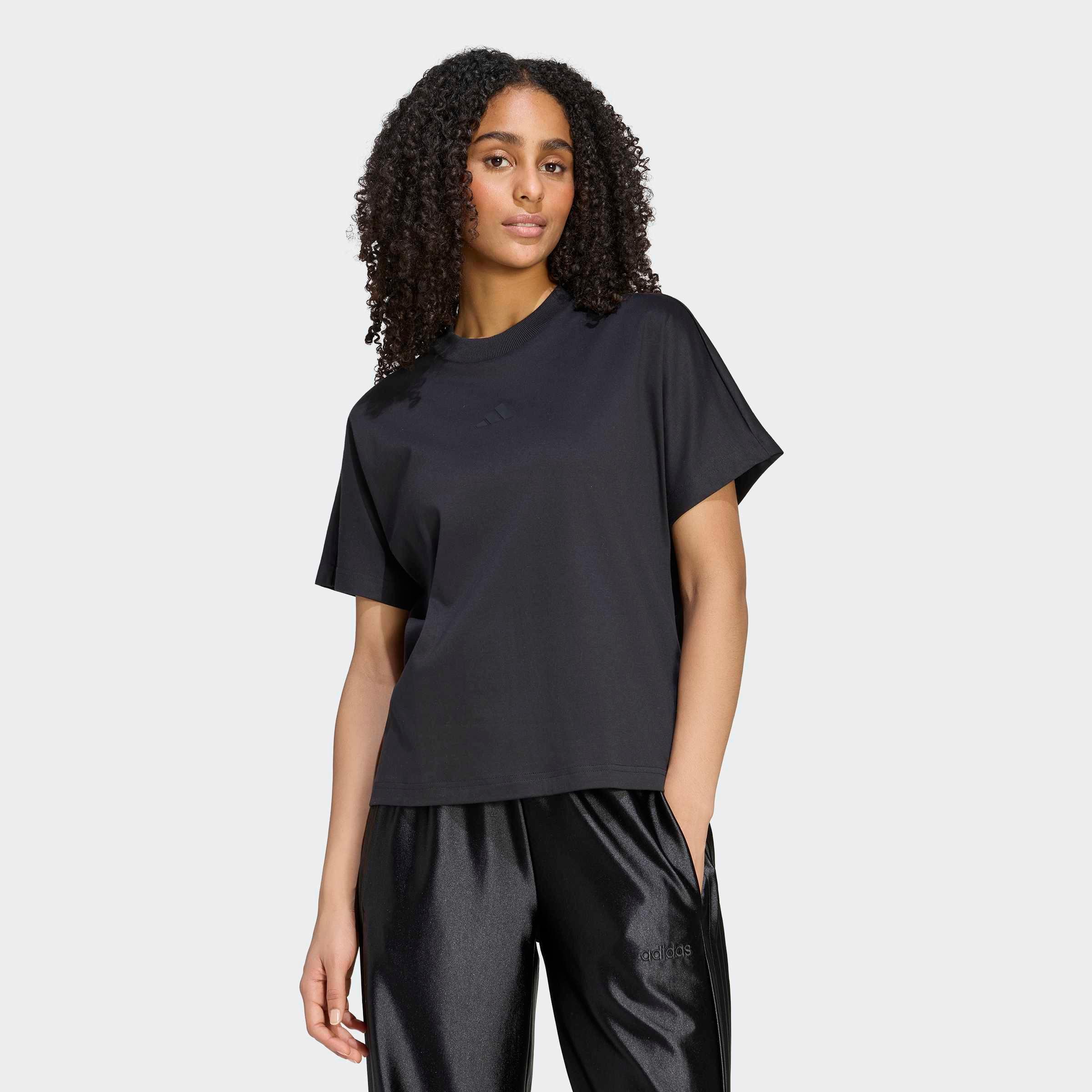 T-Shirt Adidas Sportswear "Soft Lux Lockeres", Damen, Gr. L, Schwarz, Obermaterial: 100% Baumwolle, Rundhals, Shirts T-Shirt