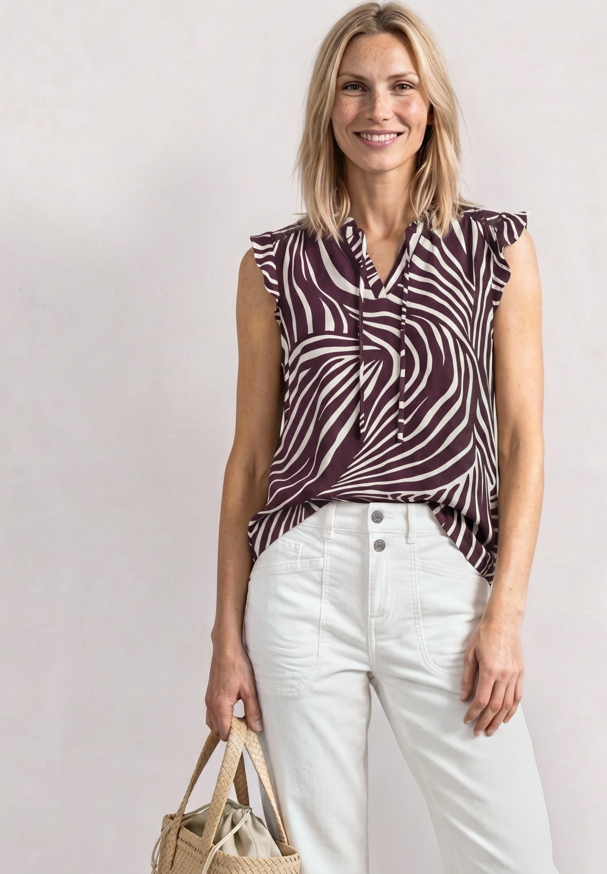 Blusentop Street One, Damen, Gr. 38, Rustic Rouge, Web, Obermaterial: 95% Viskose, 5% Elasthan, Gemustert, HüFtbedeckend, V-Ausschnitt, Blusen Blusentop, Feine Chiffon-QualitäT Mit Innetop Aus Modal, Weich Fallend