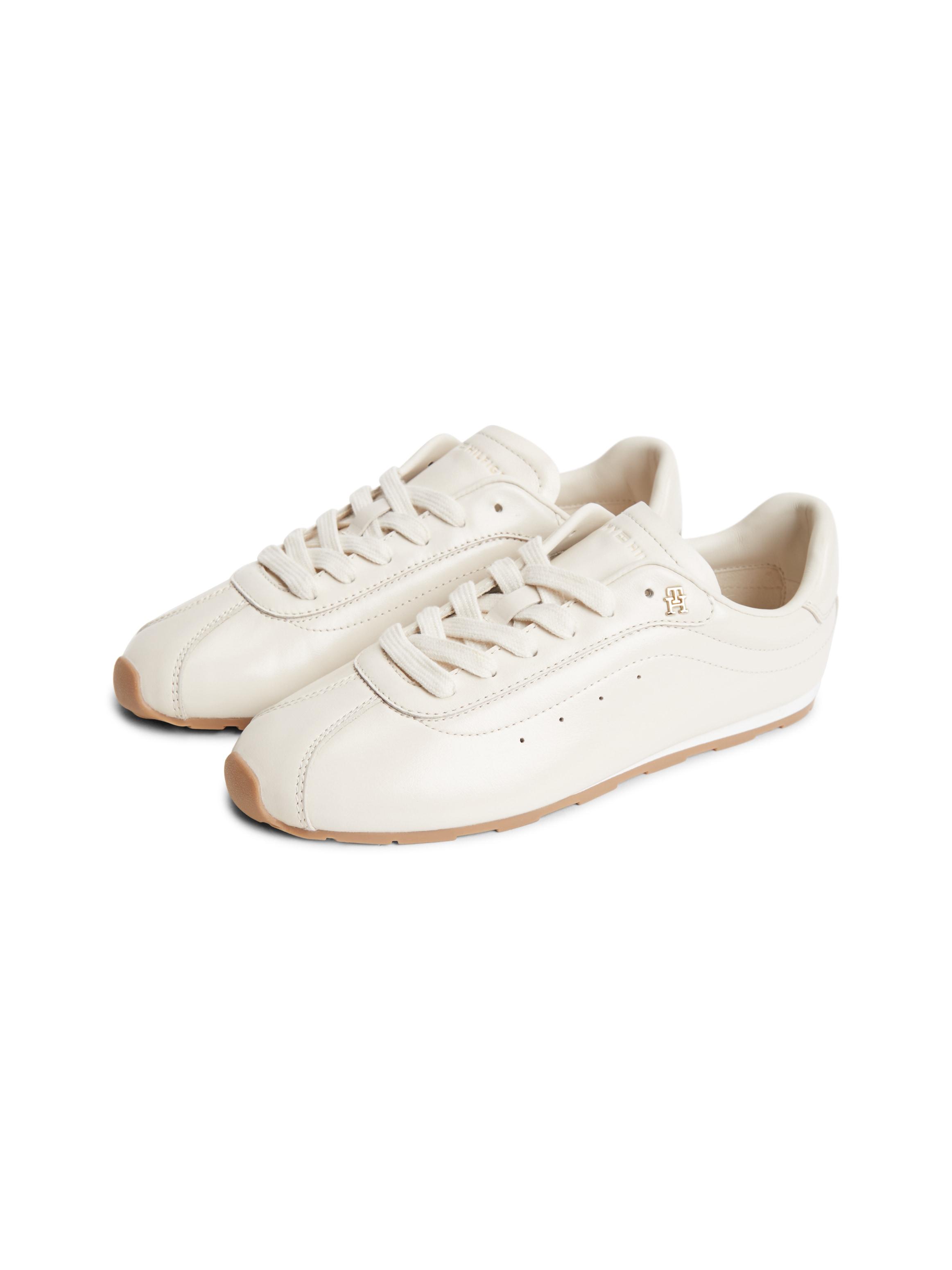 Sneaker Tommy Hilfiger "Bella Sneaker Leather", Damen, Gr. 38, Creme, Nappaleder, Unifarben, Basic, Schuhe Sneaker, Freizeitschuh, Halbschuh, SchnüRschuh Im Retro-Look