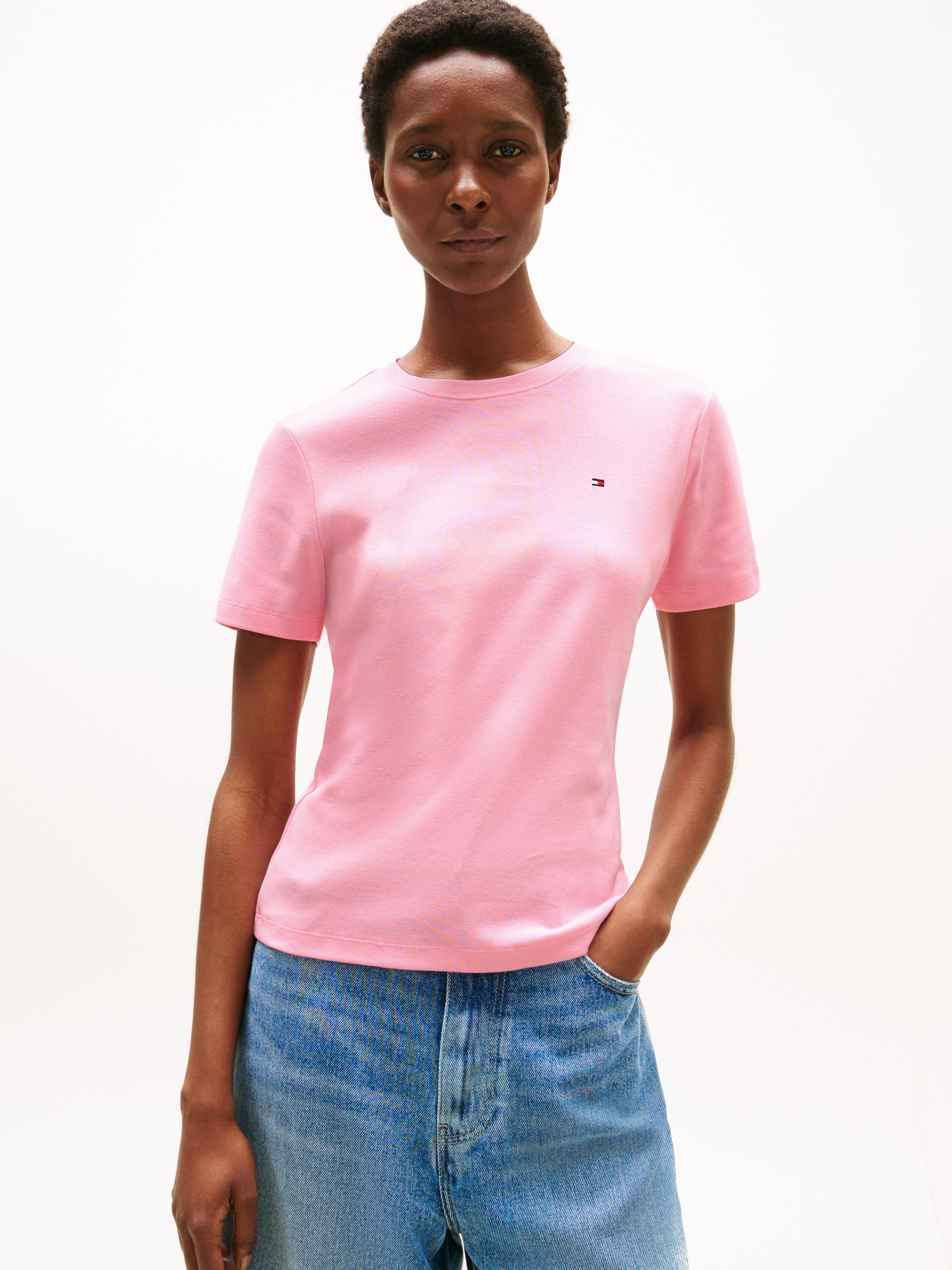 T-Shirt Tommy Hilfiger "Slim Cody C-NK", Damen, Gr. L (40), Rosa (Classic Pink), Jersey, Obermaterial: 100% Baumwolle, Unifarben, Slim Fit Normal, Rundhals, Abgesteppt, Shirts T-Shirt, Baumwolle, Slim Fit