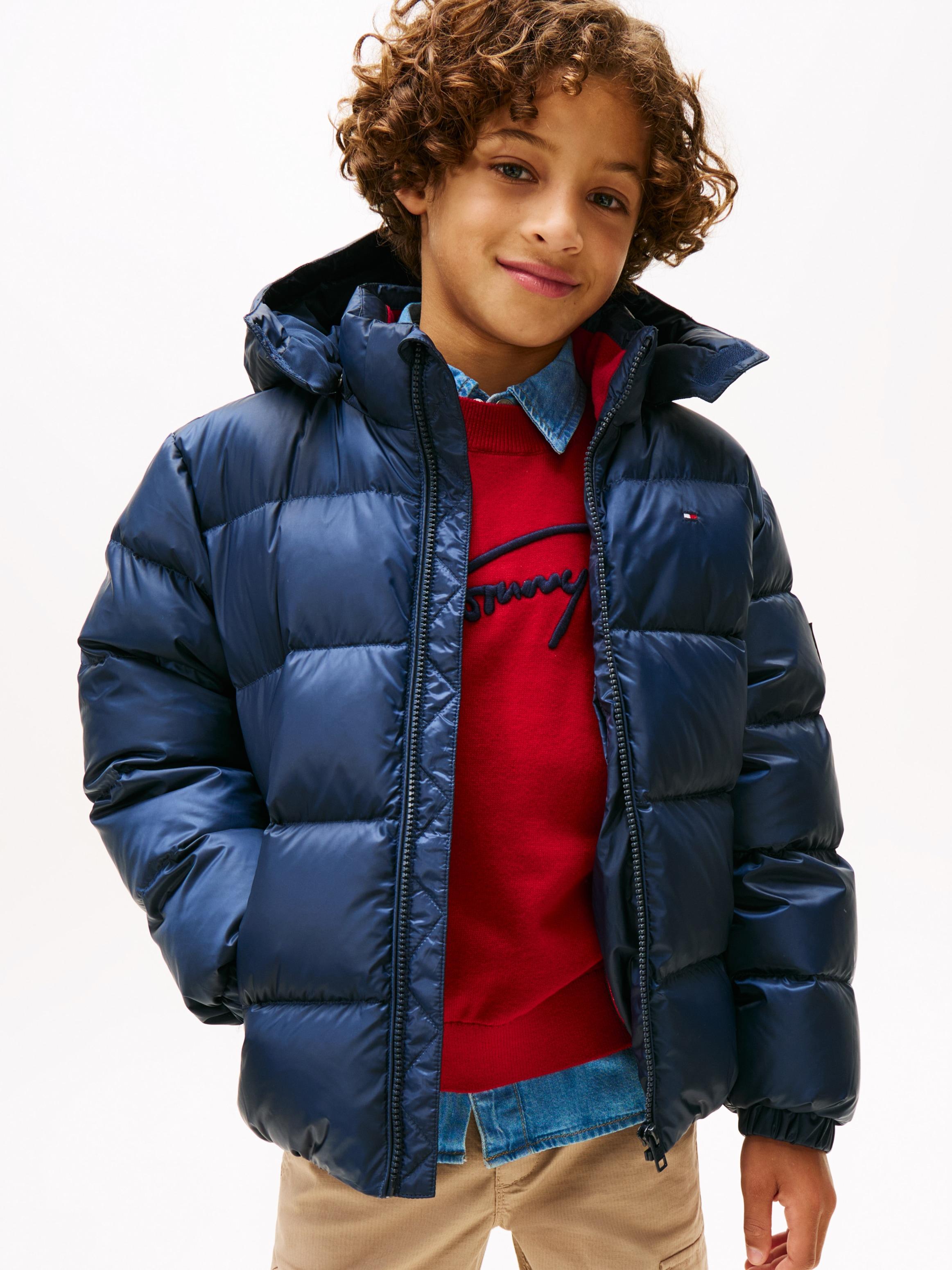 Steppjacke Tommy Hilfiger "Essential Down Jacket", Jungen, Gr. 6 (116), Blau (Schwarz Night Navy), Web, Obermaterial: 100% Polyamid, Unifarben, Regular Fit Normal, Rundhals, Eingesetzt Elastischer Bund, Jacken Steppjacke, Kinder Bis 16 Jahre