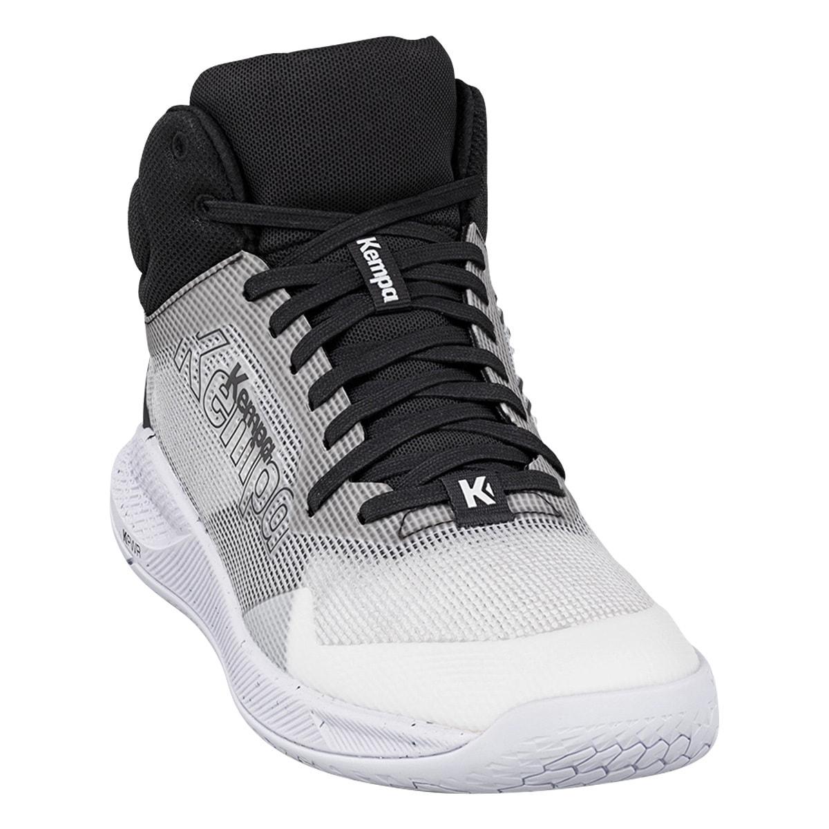 Hallenschuh Kempa "Hallen-Sport-Schuhe Kourtfly Mid", Herren, Gr. 11,5, Schwarz-Weiß (Weiß, Schwarz), Obermaterial: 100% Textilmaterial Texmat., Schuhe Hallenschuh