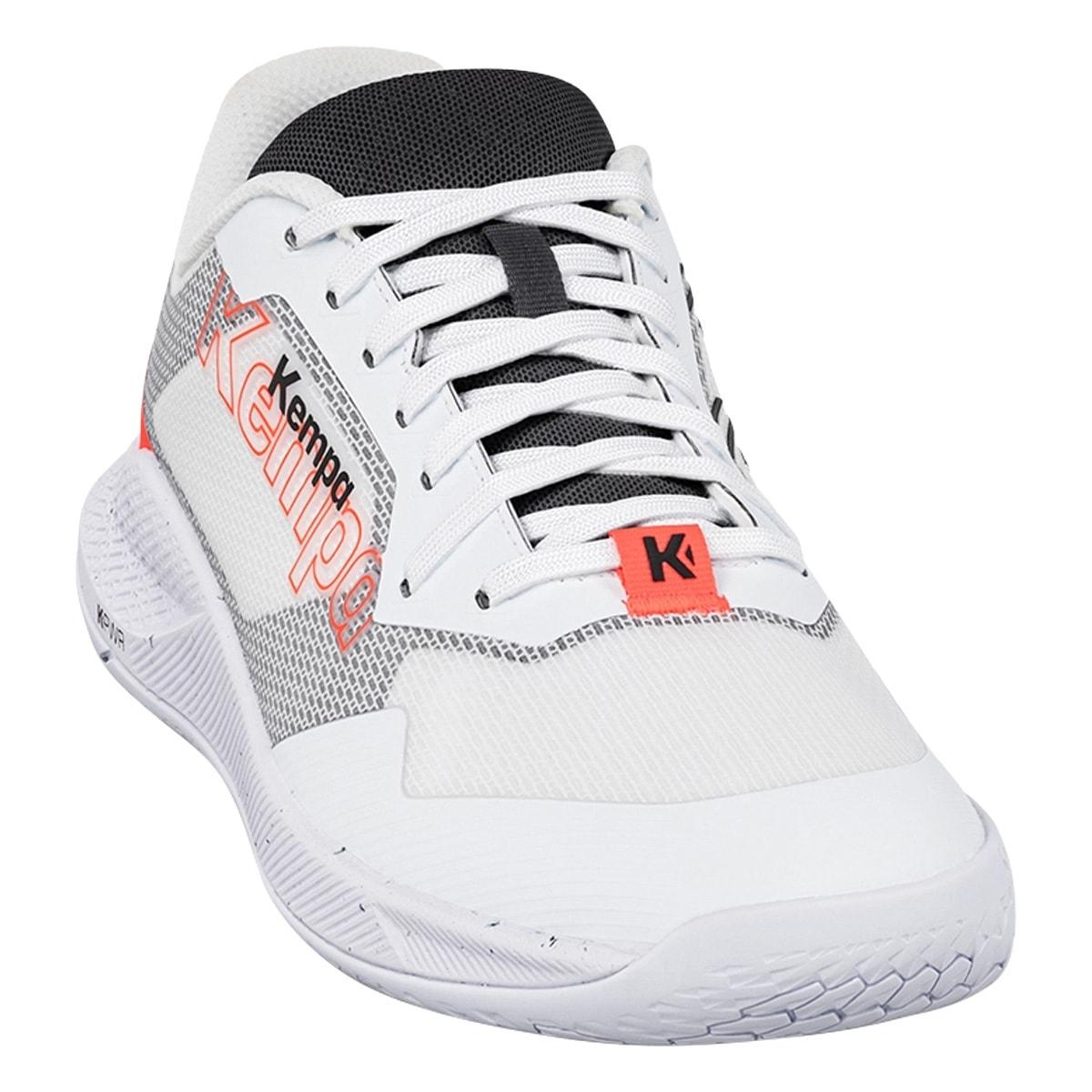 Hallenschuh Kempa "Hallen-Sport-Schuhe Kourtfly Two", Herren, Gr. 10, Weiß, Schwarz, Fluo Rot, Obermaterial: 100% Textilmaterial Texmat., Schuhe Hallenschuh
