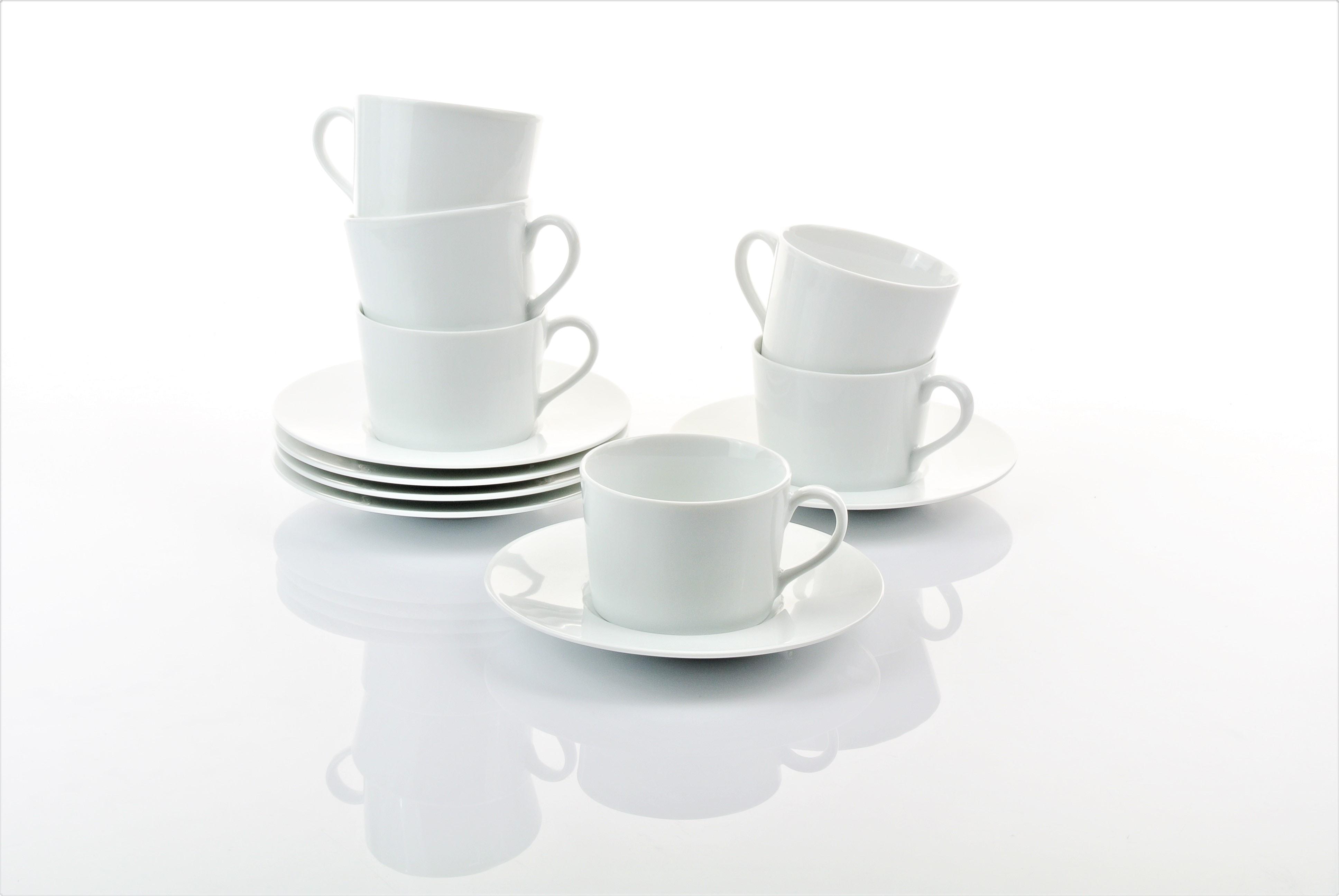 Tasse Retsch Arzberg "Kaffeetasse Heike Weiss Komplett Mit Untertasse, Set 12Tlg. Porzellan", Weiß, H:5,8Cm Ø:8Cm, Porzellan, TrinkgefäßE, Tasse, FrüHstüCkstassen FüR 6 Personen, Klassisches Design In Weiss