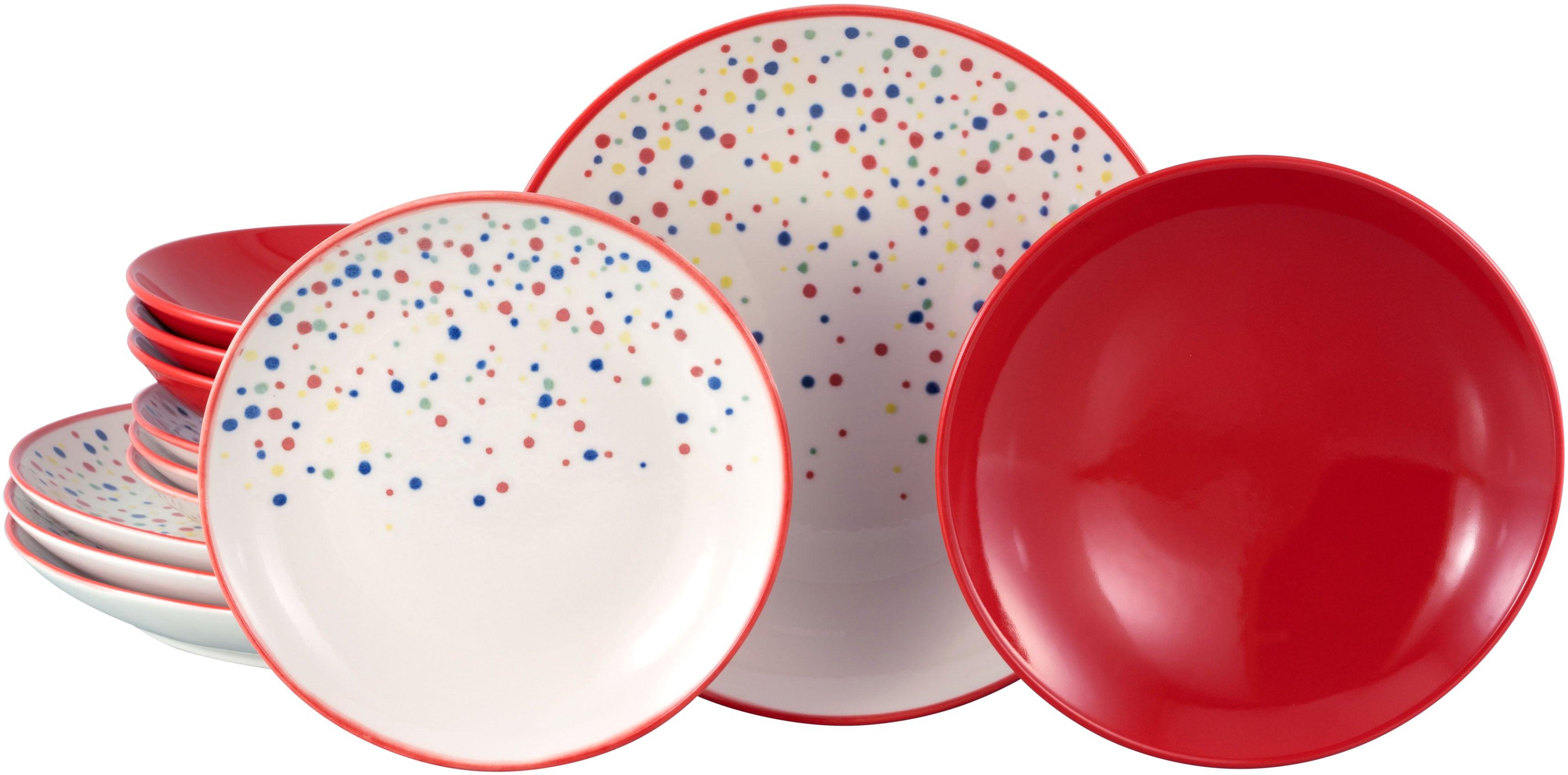 Teller-Set Creatable "Joy, Teller Set 12-Tlg.", Bunt (Rot, Bunt), 12 Stk., Steinzeug, Geschirr-Sets, UnregelmäßIge Bunte Punkte, Gute Laune Geschirr, Frisch, Freundlich