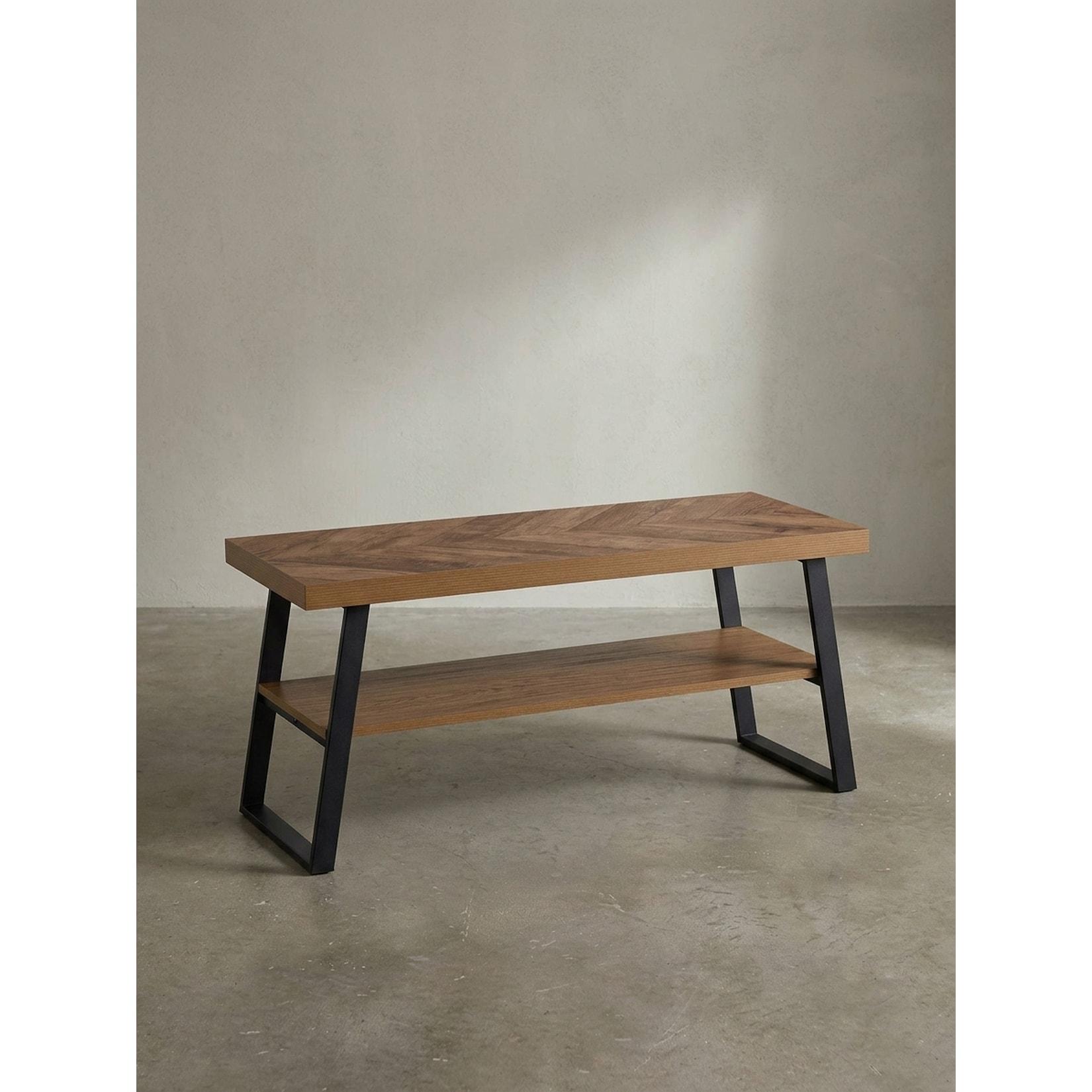 KADIMA DESIGN Schuhbank – 100x41x40 cm, Eiche-Dekor, Fischgrät, mit Ablage