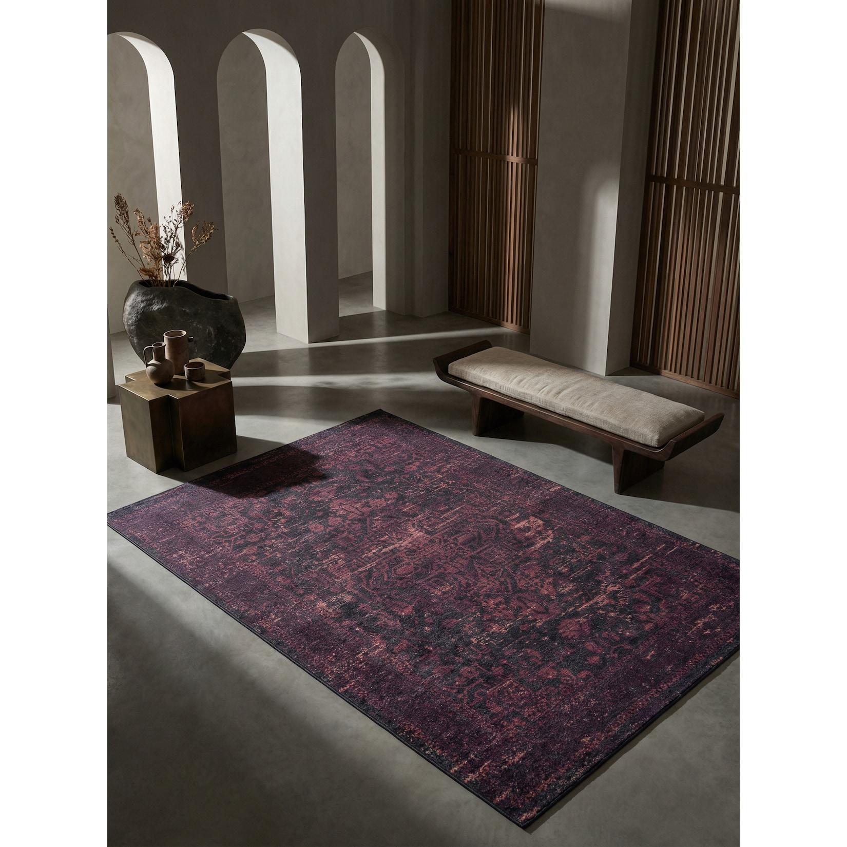 Teppich Flachgewebe Waschbar Pizol In Rot, Im Vintage-Stil, 140 X 200 Cm