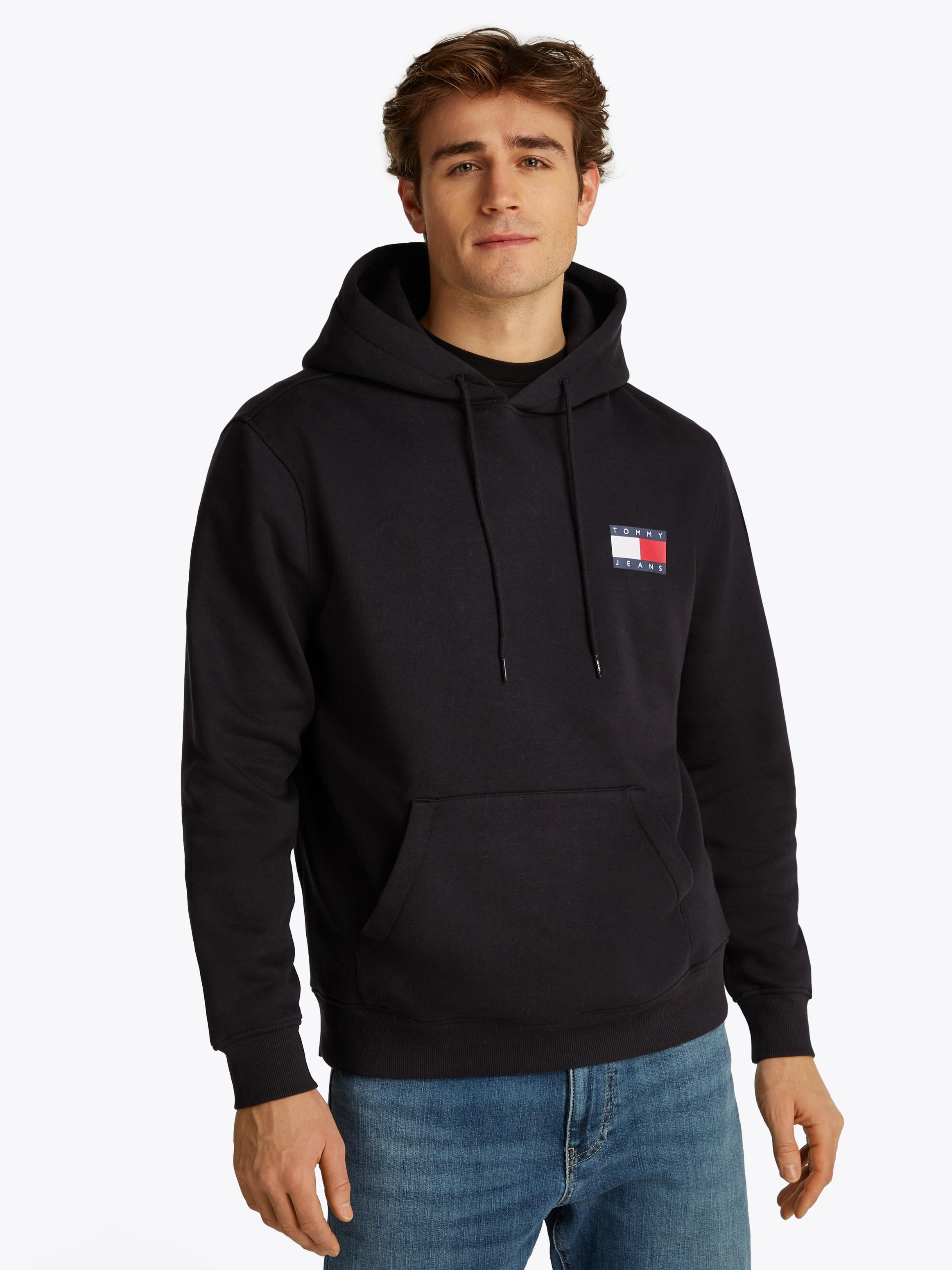 Sweatshirt Tommy Jeans "Tjm Reg Essential Flag Hood Ext", Herren, Gr. S, Schwarz, Sweatware, Obermaterial: 100% Baumwolle, Unifarben, Regular Fit, Breiter Bund, Sweatshirts Sweatshirt, Mit Bedruckten Markenlogo Auf BrusthöHe