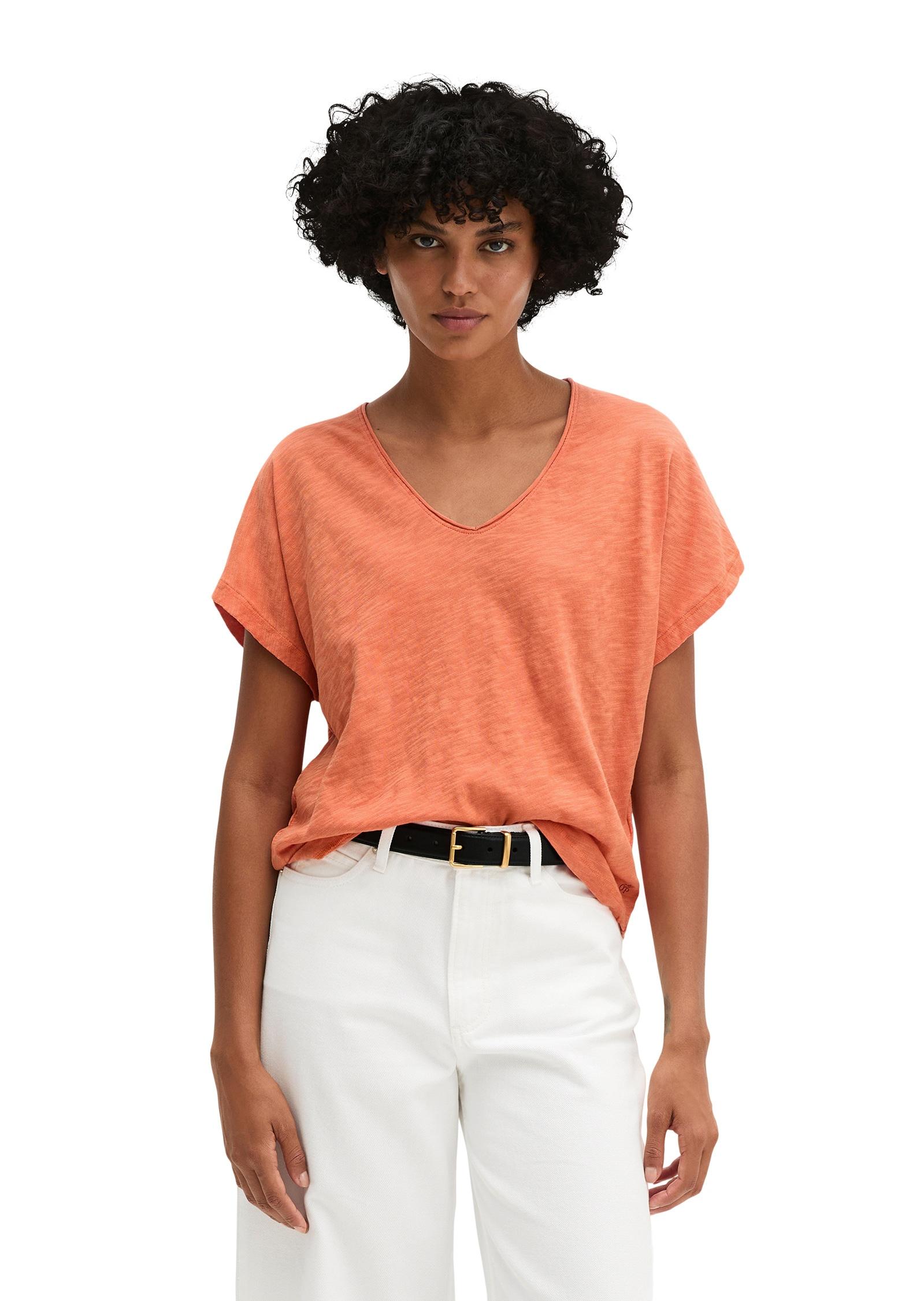T-Shirt Marc O'polo "Aus Slub-Jersey", Damen, Gr. M, Warm Orange, Obermaterial: 100% Baumwolle, Unifarben, Basic, Loose Fit, V-Ausschnitt, Normaler Saum, Shirts T-Shirt