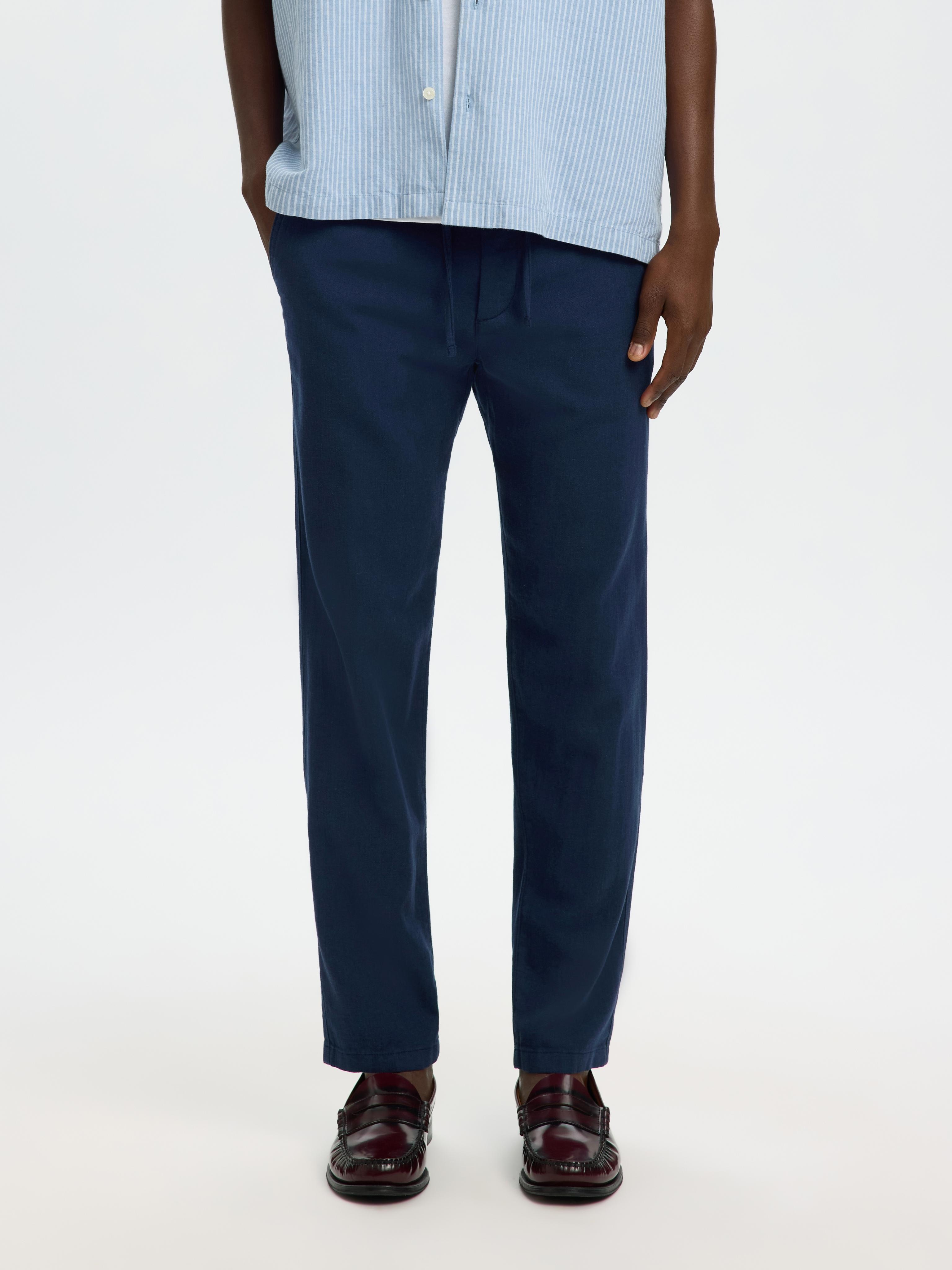 Chinohose Selected "SLH172-SLIMTAPE Brody Linen Pant Noos", Herren, Gr. Xxl, N-Gr, Blau (Schwarz Sapphire), Web, Obermaterial: 54% Baumwolle, 45% Leinen, 1% Elasthan, Meliert, Slim Fit KnöChellang, Hosen Chinohose, Mit Leinen