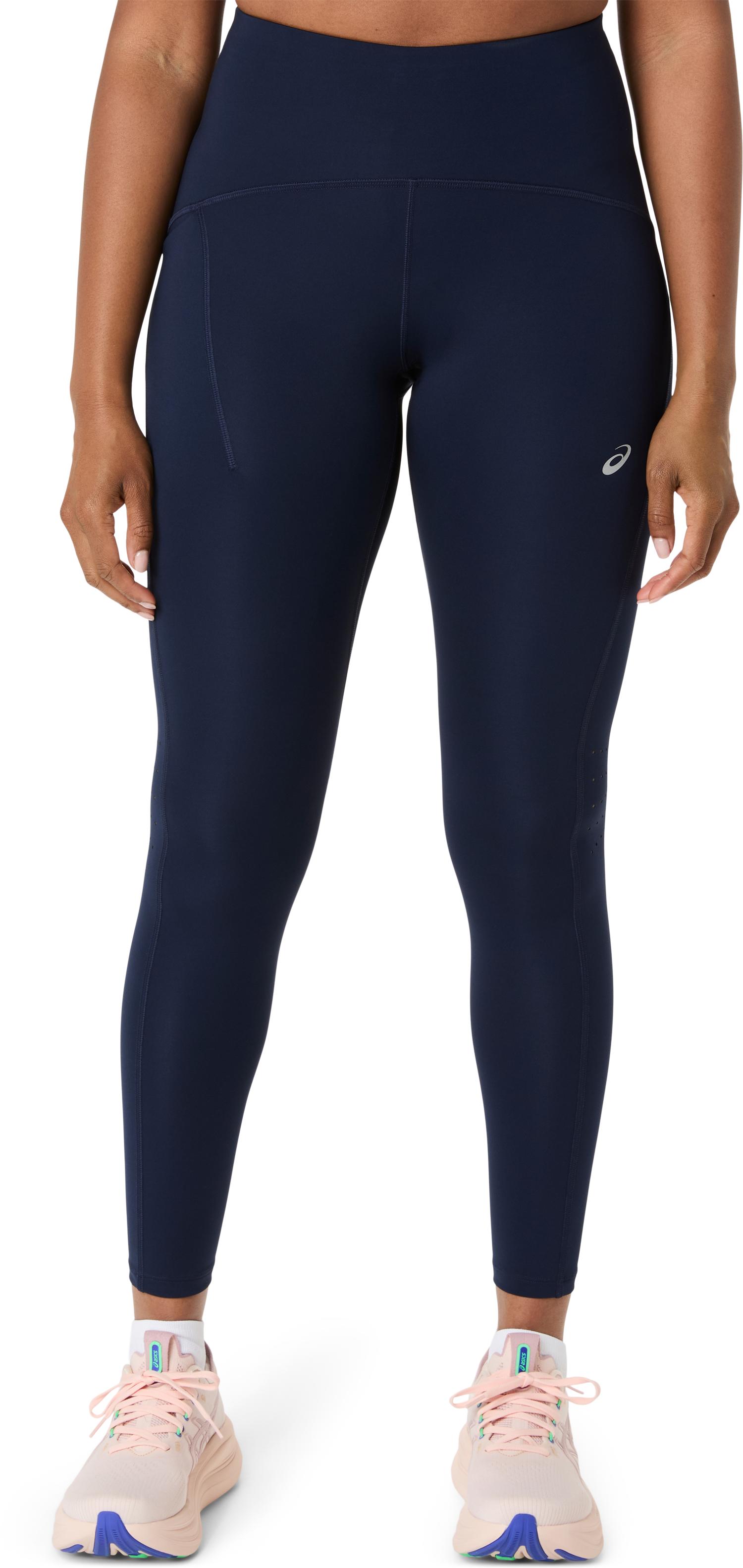 Lauftights Asics "Road High Waist Tight", Damen, Gr. S, N-Gr, Blau (Midnight), Obermaterial: 78% Polyester, 22% Elasthan, Hosen, Mit Mehreren Taschen, Elastisches Schlaufensystem, Schnell Trocknend
