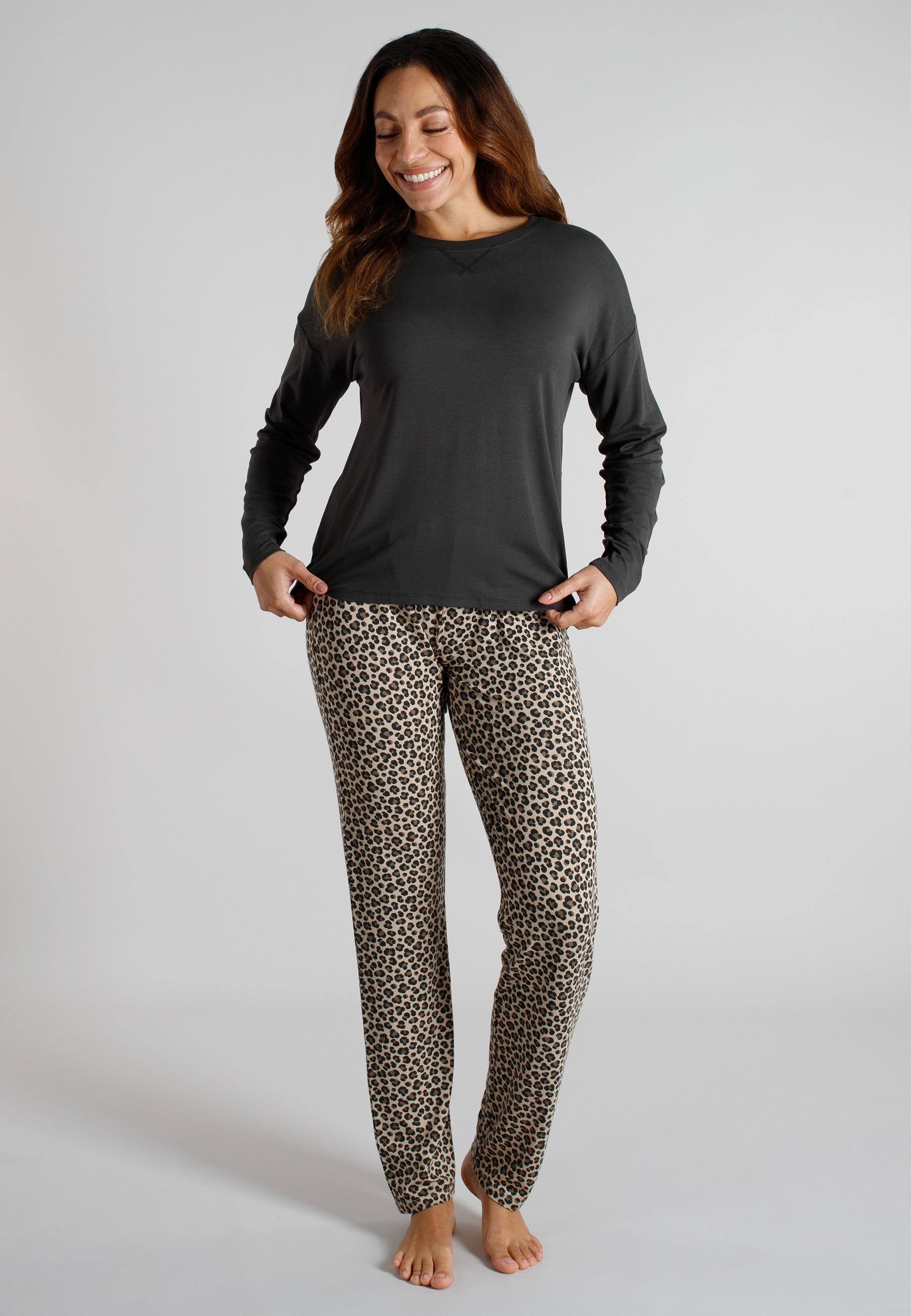Pyjama Tom Tailor "Naila", Damen, Gr. 40, Grau (Grau, Mittel, Allover), Single Jersey, Obermaterial: 95% Viskose, 5% Elasthan, Unifarben, Rundhals, Homewear-Sets Pyjama