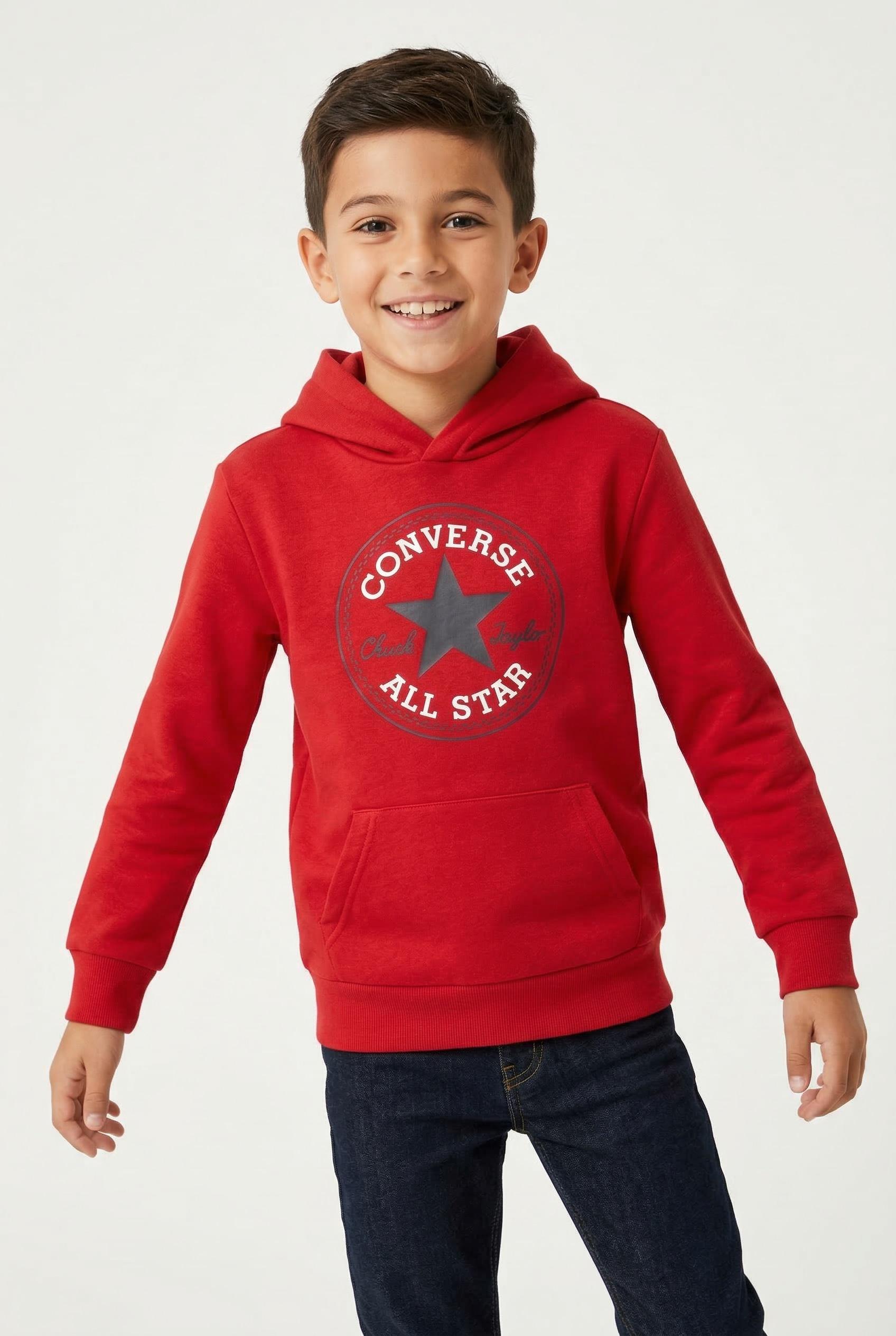 Kapuzensweatshirt Converse "FüR Kinder", Jungen, Gr. 134/140, Rot (University Rot), Sweatware, Obermaterial: 60% Baumwolle, 40% Polyester, Bedruckt, Unifarben, Eingesetzt BüNdchen Krempelbar, Sweatshirts, FüR Kinder