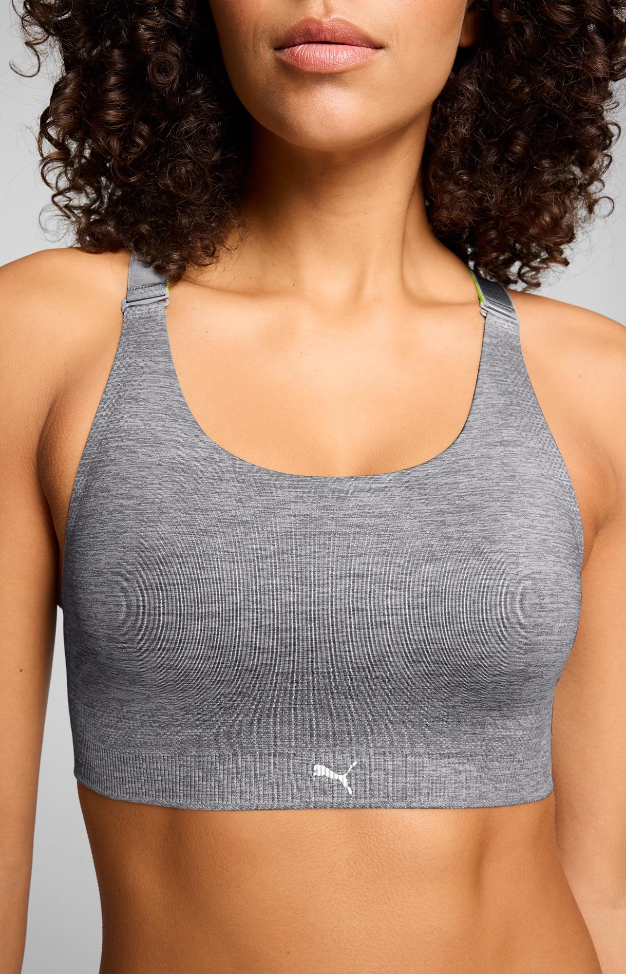 Bralette-Bh Puma "Puma Women 3D Knit Sport Top", Damen, Gr. Xl, N-Gr, Grau Melange, Single Jersey, Obermaterial: 65% Polyamid, 24% Polyester, 11% Elasthan, Bhs, Wendbare Und Verstellbare TräGer FüR Einen Personalisierten Look