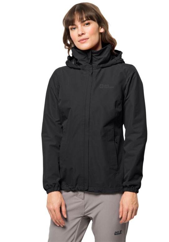 Regenjacke Jack Wolfskin "Stormy Point 2L Jkt W", Damen, Gr. S, Schwarz, Obermaterial: 100% Polyester. Netzfutter: 100% Polyester, Klassisch HüFtlang, Hoch Geschlossener Ausschnitt, BüNdchen, Jacken Regenjacke, Wasserdicht, Winddicht, ÜBergangsjacke
