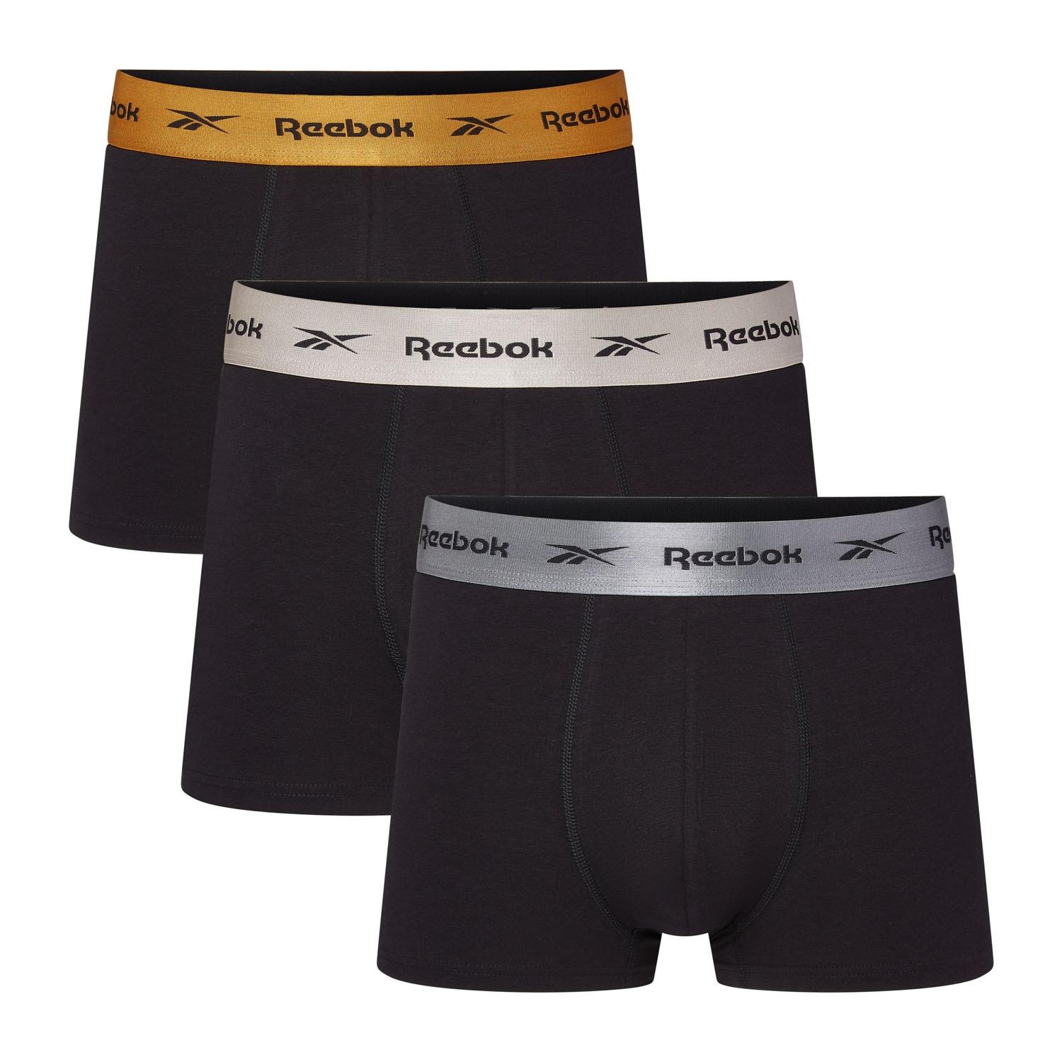Trunk Reebok "Hirst", Herren, Gr. S, Schwarz With Grau, Gold, Single Jersey, Obermaterial: 95% Baumwolle, 5% Elasthan, KöRpernah, Unterhosen, Ohne Eingriff, Metallic-Logobund