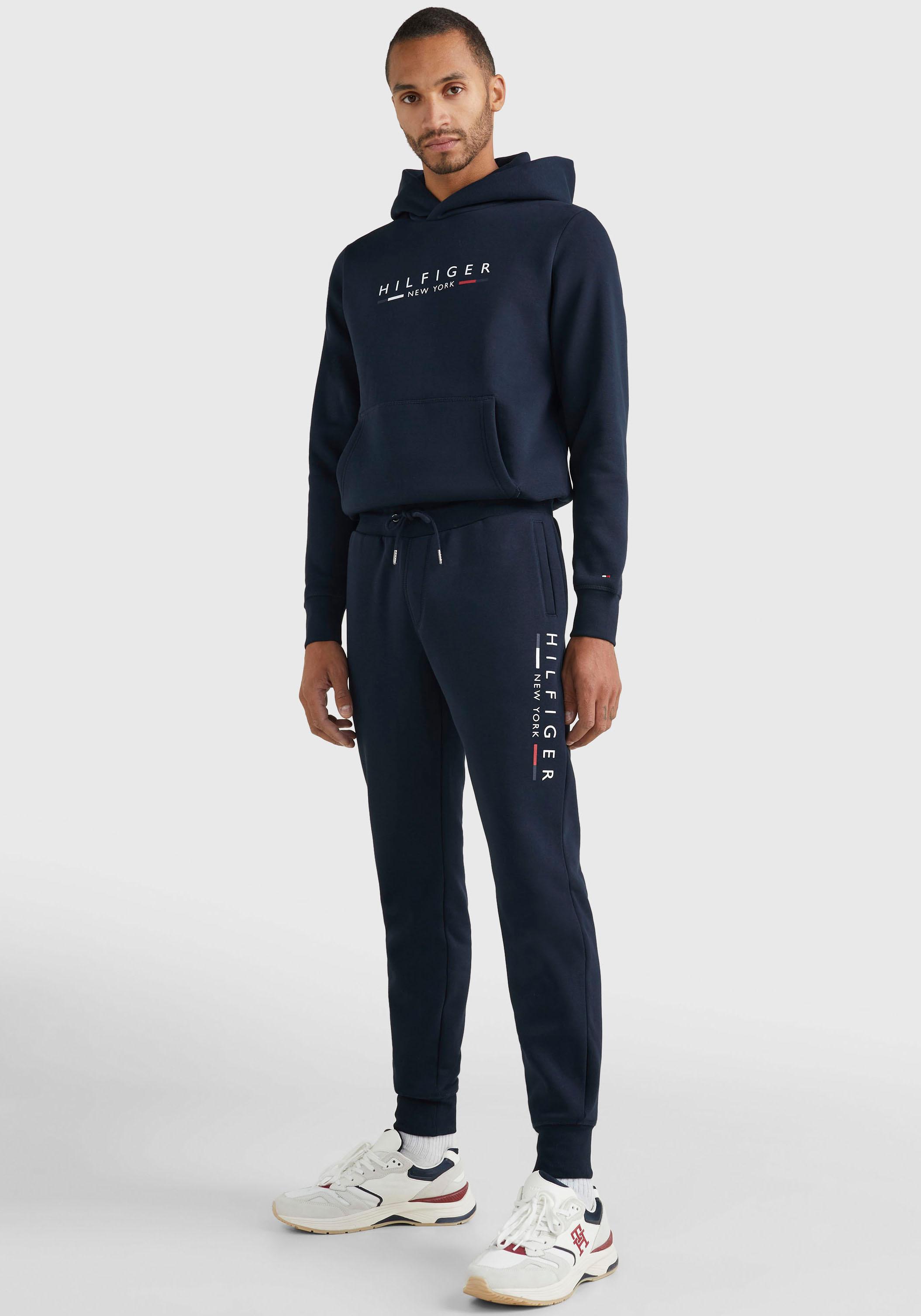 Jogginganzug Tommy Hilfiger "Hilfiger New York Tracksuit", Herren, Gr. L, Blau (Dunkelblau), Sweatware, Obermaterial: 63% Baumwolle, 37% Polyester, Unifarben, Regular Fit, SportanzüGe Jogginganzug, Im 2-Teiligen Set