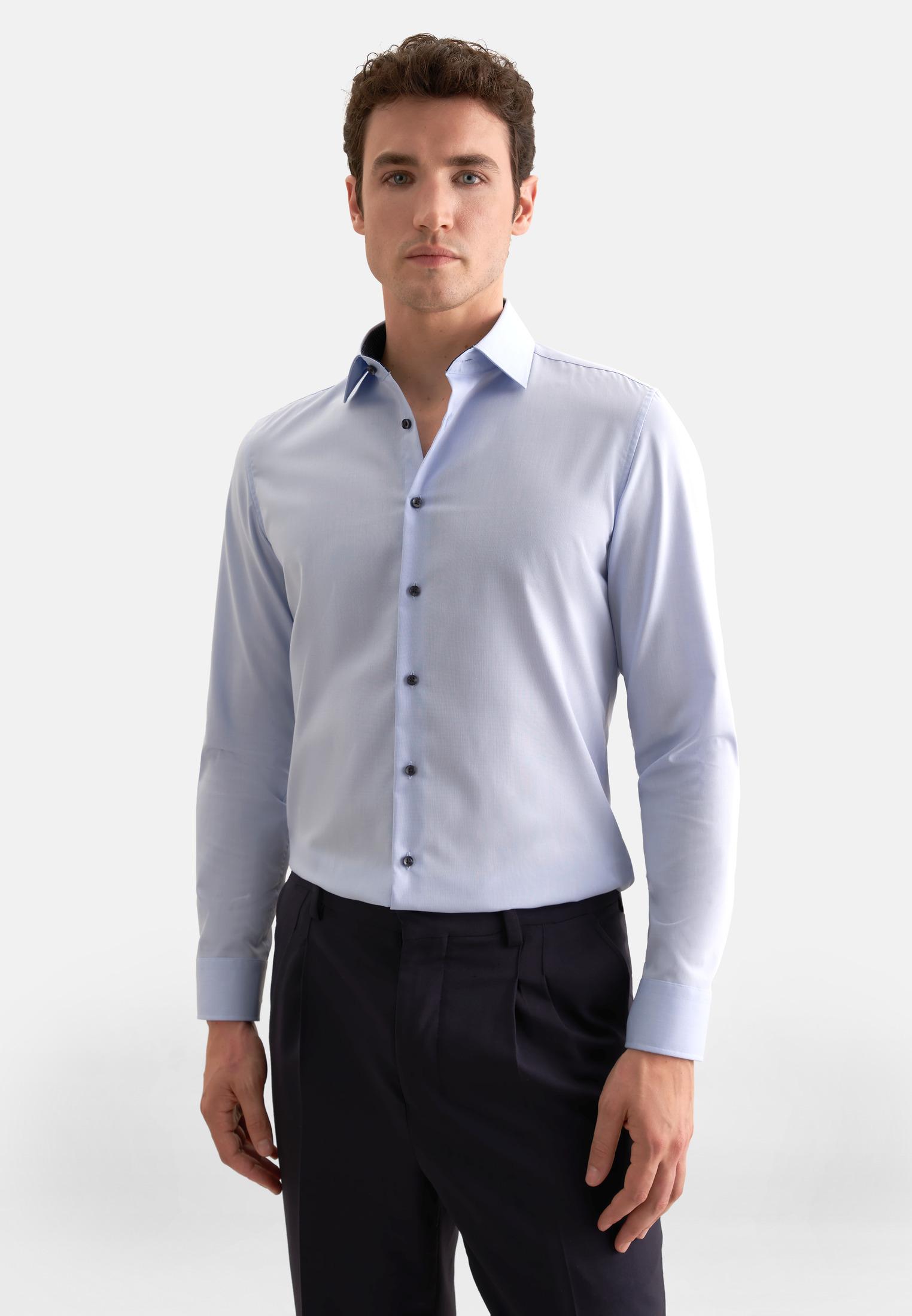 Businesshemd Seidensticker "Schwarze Rose", Herren, Gr. S (38), Normale ÄRmelläNgen, Blau, 100% Baumwolle, Unifarben, Slim Fit, 2-Knopf-Manschette, Hemden, Slim 1/1 Kentkragen Uni
