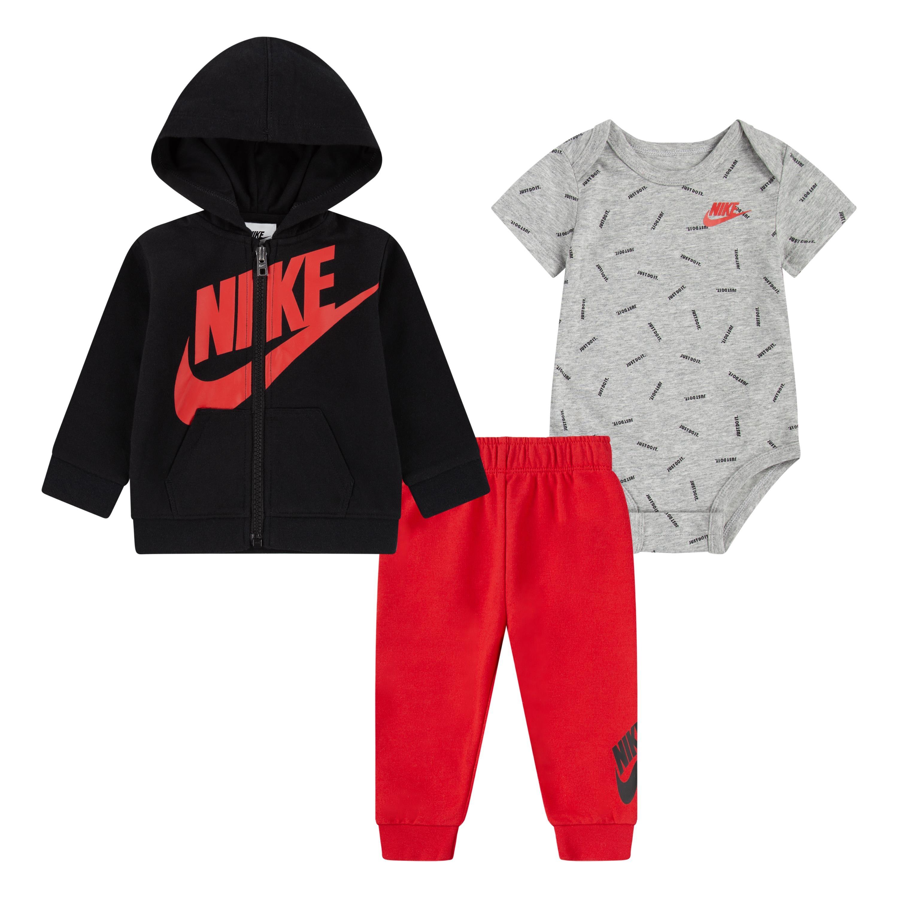 Erstausstattungspaket Nike Sportswear "Jdi Toss 3PC Fz Pant Set", MäDchen, Gr. 62 (3), Schwarz (Schwarz, Pink), Sweatware, Obermaterial: 60% Baumwolle, 40% Polyester, Kob Set-Artikel Erstausstattungspaket, FüR Babys, Auch In GroßEn GrößEn