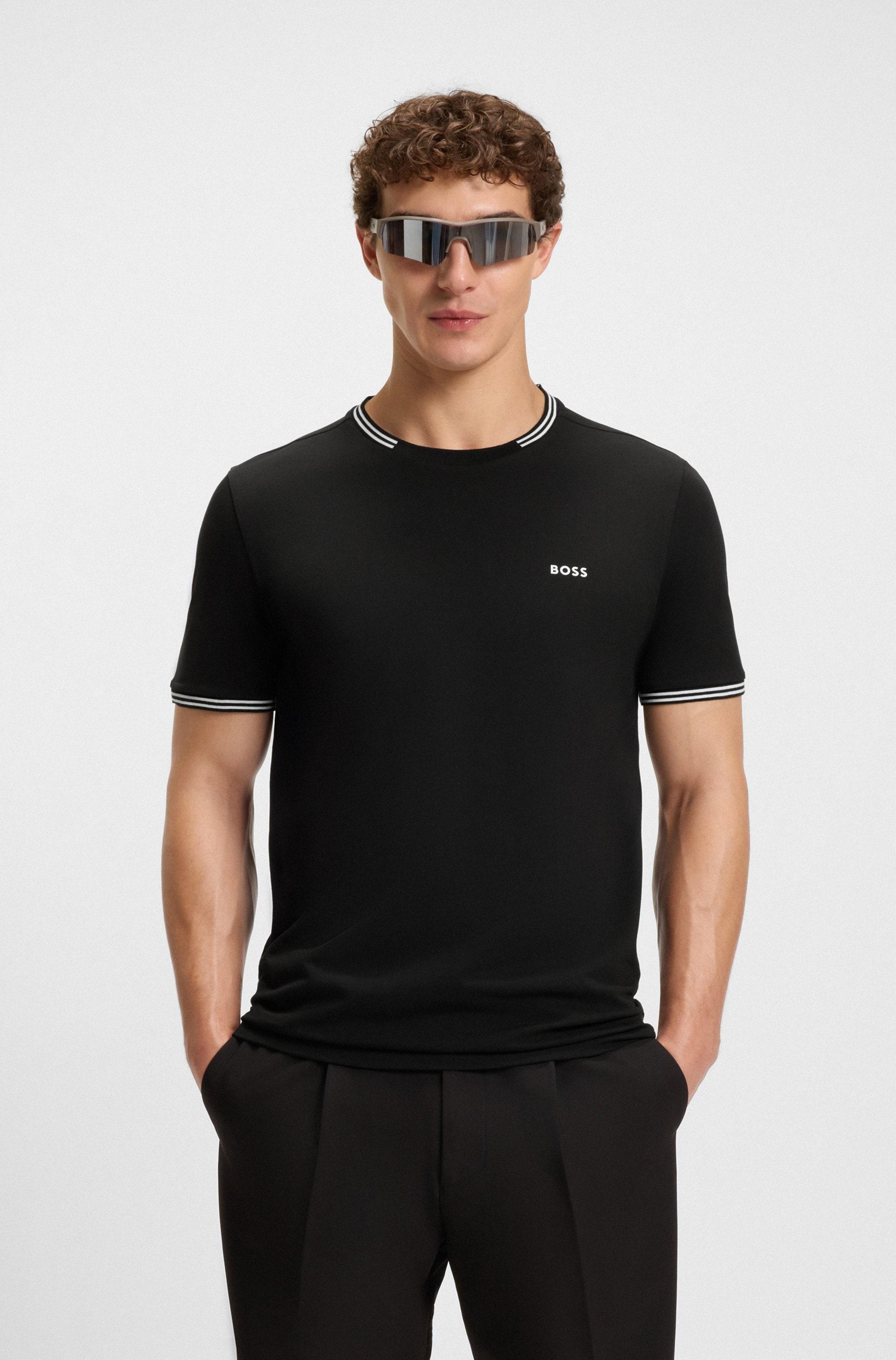 T-Shirt Boss Green "Taul", Jungen, Gr. L, Schwarz (Schwarz001), Single Jersey, Obermaterial: 92% Baumwolle, 8% Elasthan, Regular Fit Normal, Rundhals, RippbüNdchen, Shirts T-Shirt, Aus Softem Stretch-Baumwoll-Piqué, Regular Fit, KüHlend