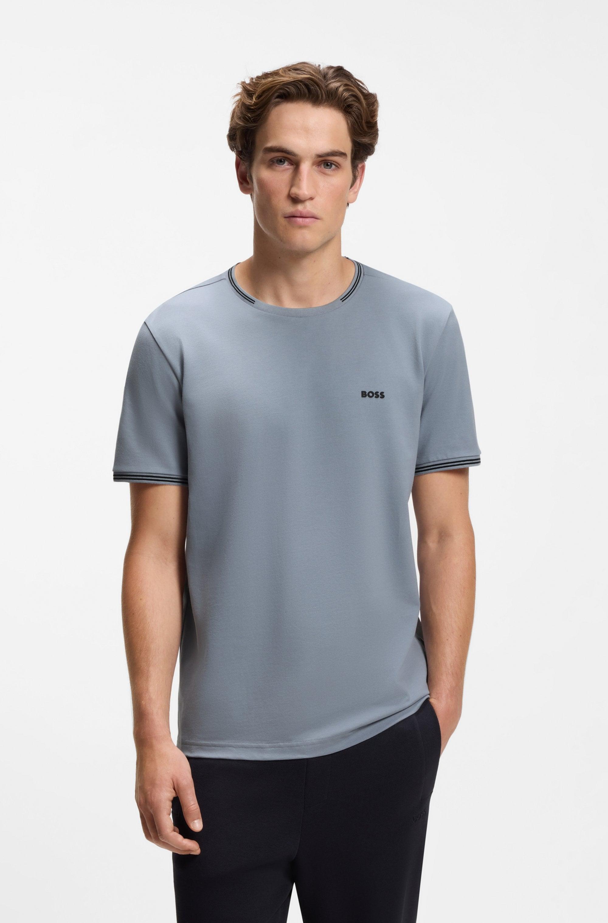 T-Shirt Boss Green "Taul", Herren, Gr. L, Dunkelgrau026, Single Jersey, Obermaterial: 92% Baumwolle, 8% Elasthan, Regular Fit Normal, Rundhals, RippbüNdchen, Shirts T-Shirt, Aus Softem Stretch-Baumwoll-Piqué, Regular Fit, KüHlend