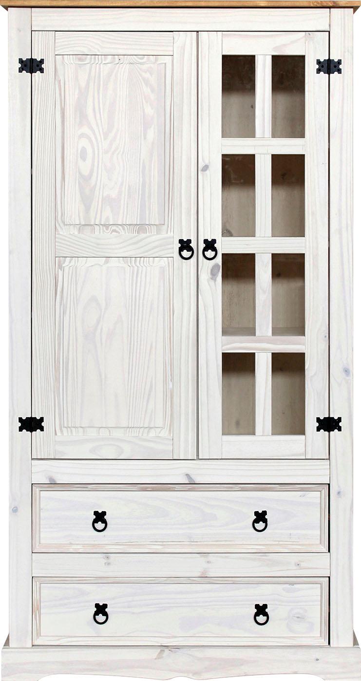 Vitrine MÖBilia, Weiß (Weiß, Honig), B:100Cm H:190Cm T:41Cm, Massivholz, SchräNke, Vitrine, Ziergriffe Und Scharniere Aus Metall