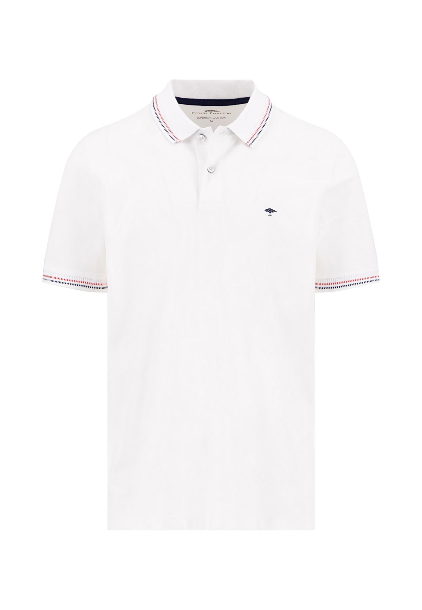 Poloshirt FYNCH-HATTON, Herren, Gr. 3XL, Weiß, Web, Obermaterial: 100% Baumwolle, Unifarben, Regular Fit Normal, Ohne Ausschnitt, Gerader Abschluss Kontrastfarben, Shirts, Mit Logo Stickerei