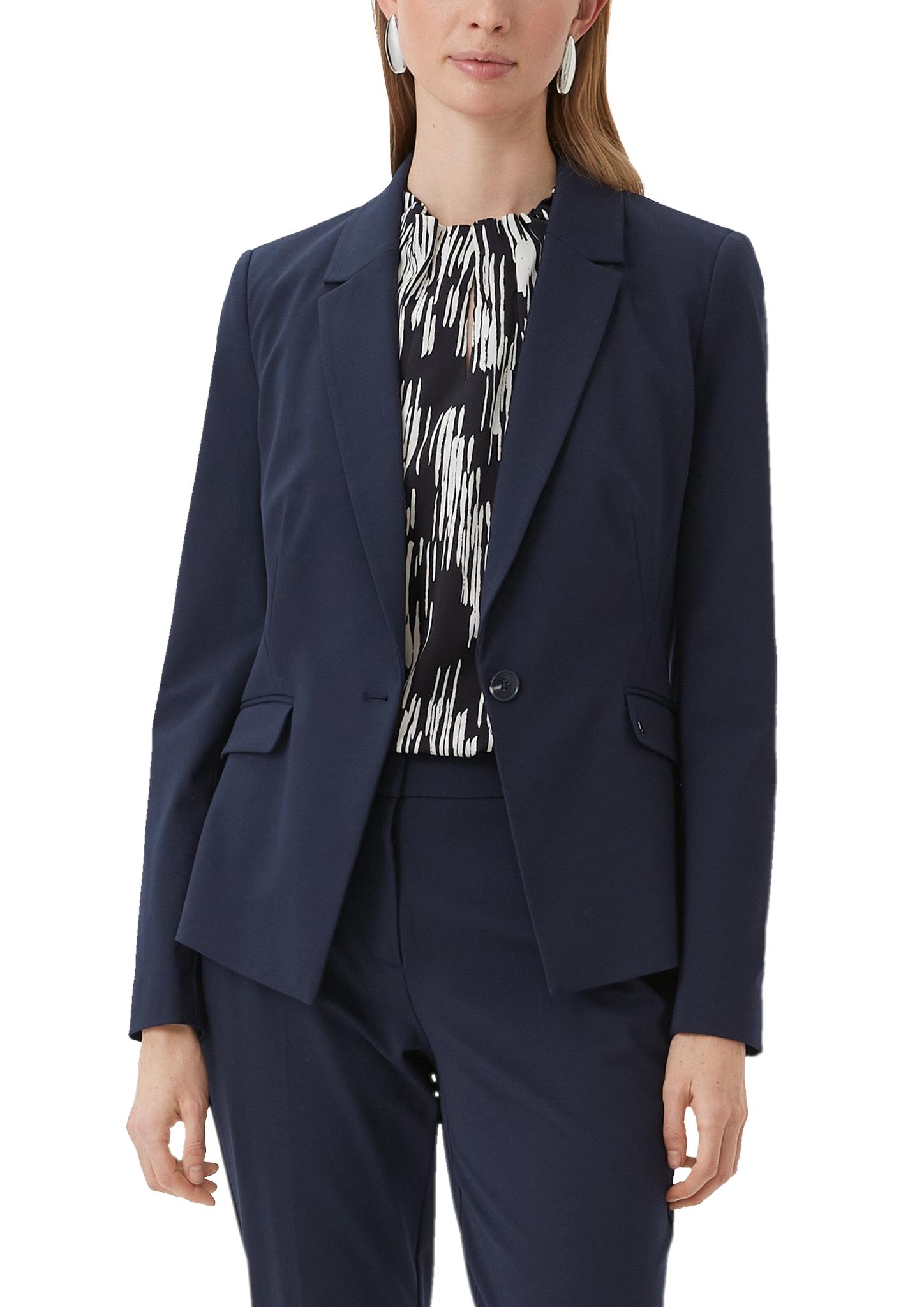 Jackenblazer Comma, Damen, Gr. 44, Blau (Navy), Stoff, Obermaterial: 48% Polyamid, 42% Viskose, 10% Elasthan. Futter: 100% Polyester, Unifarben, Figurbetont Normal, Tiefer V-Ausschnitt, Blazer, Mit Viskose
