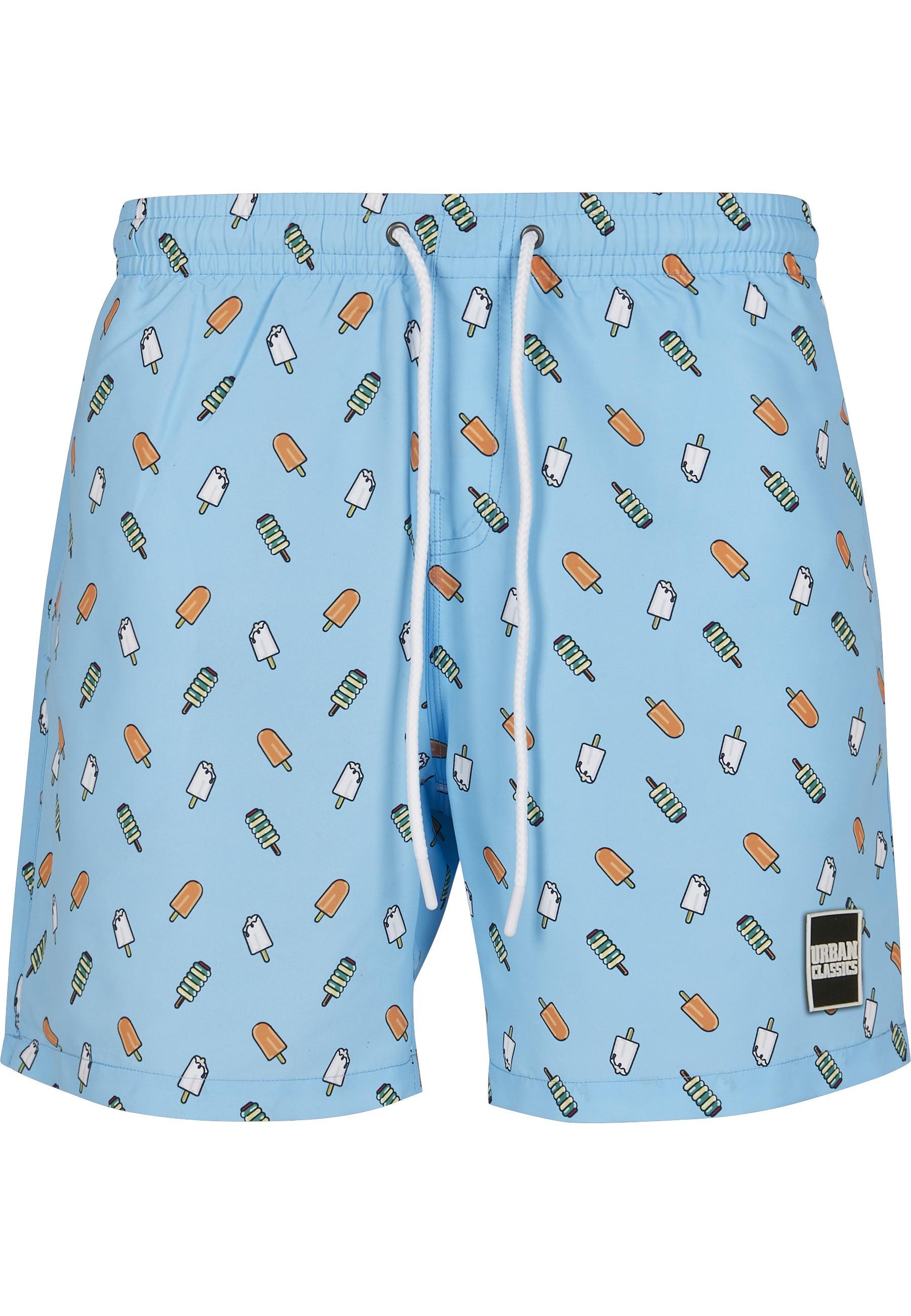 Badeshorts Urban Classics "Urban Classics Herren Pattern Swim Shorts", Herren, Gr. L, Us-GrößEn, Blau (Lightblau, Ice), 100% Polyester, Badehosen Badeshorts