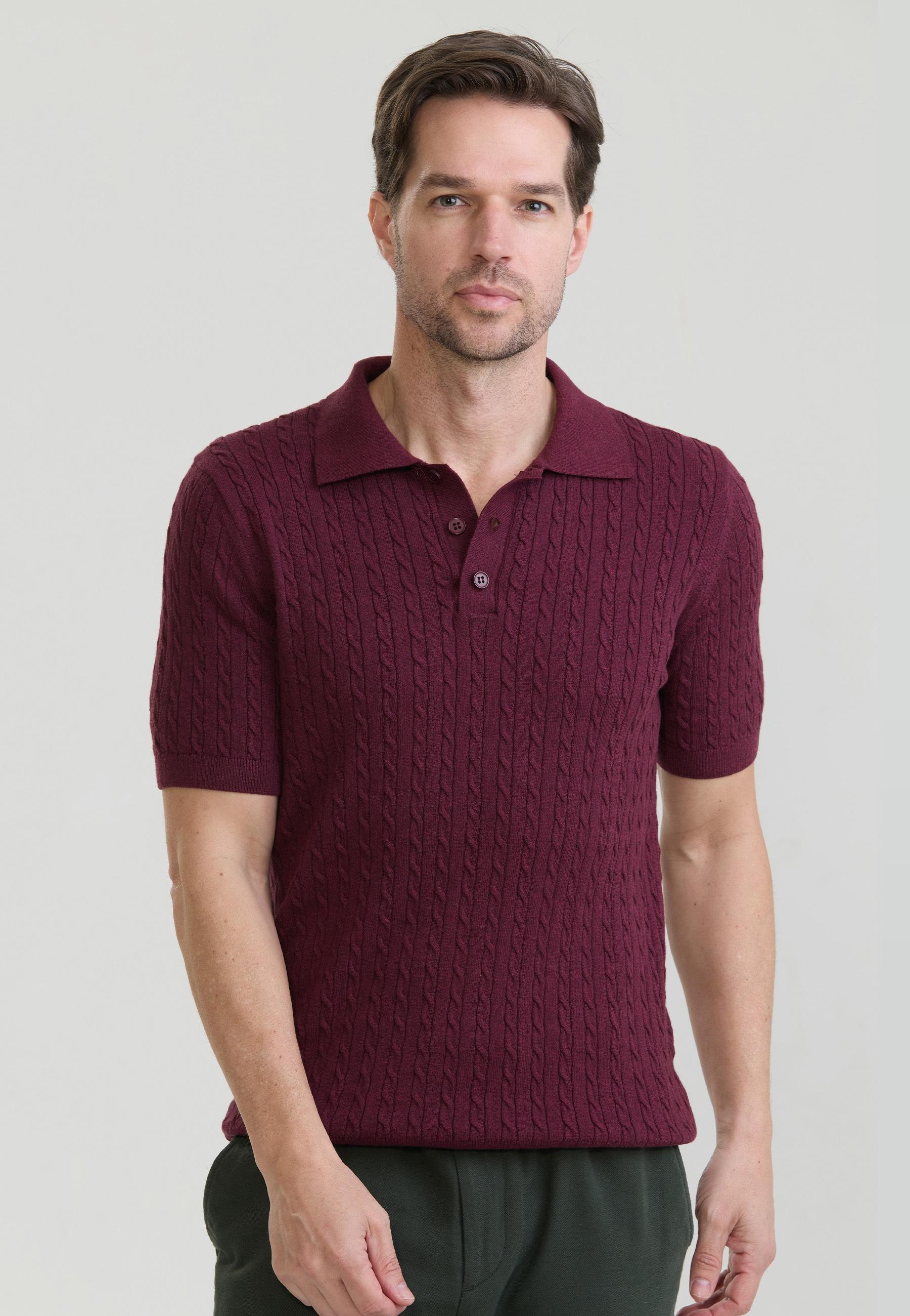 Poloshirt Felix Hardy "Polo Shirt Kurzarm Mit Zopfmuster", Herren, Gr. Xxl, Rot (Bordeaux), 100% Baumwolle, Shirts