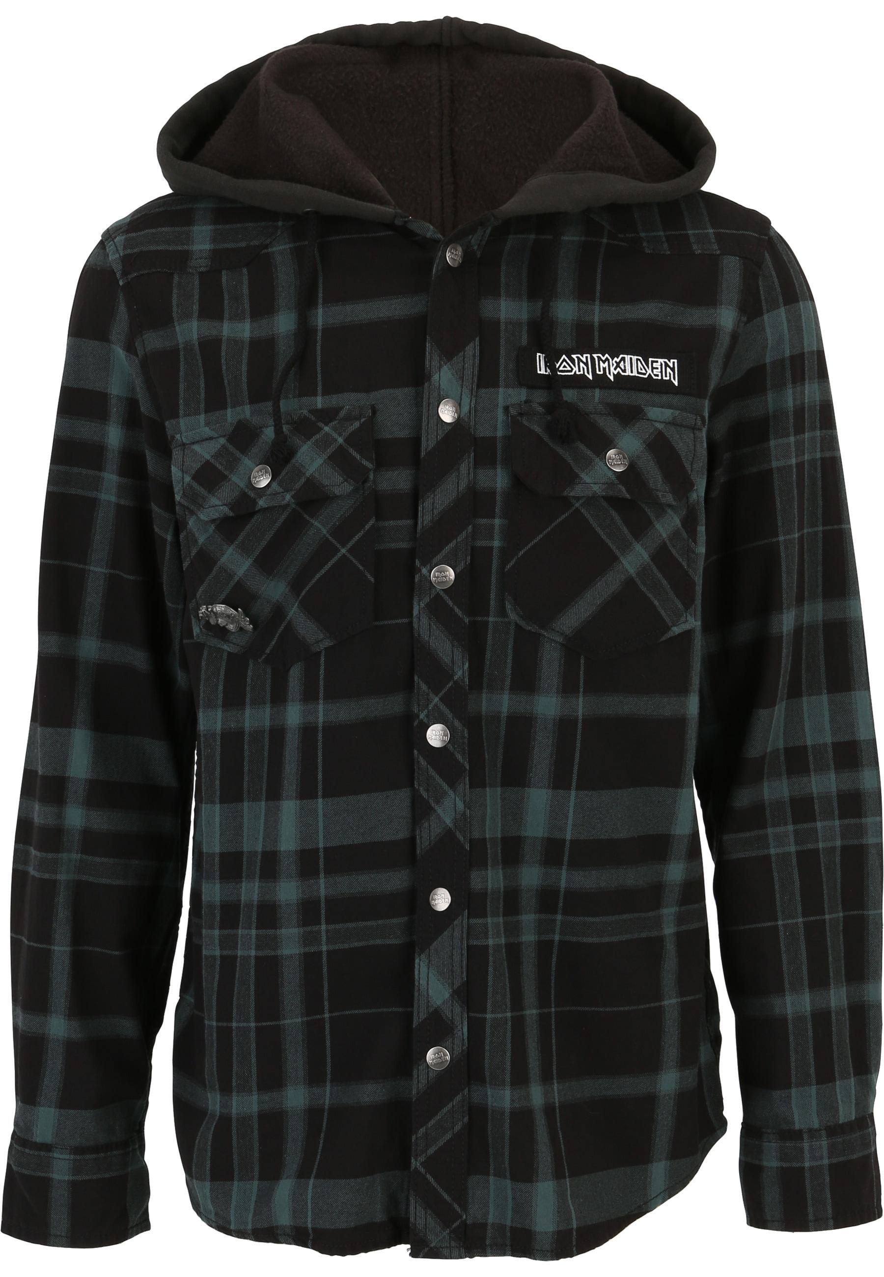 Langmantel Brandit "Brandit Iron Maiden Checkshirt Sweathood", Herren, Gr. Xxl, Schwarz (Schwarz, GrüN), 100% Baumwolle, MäNtel