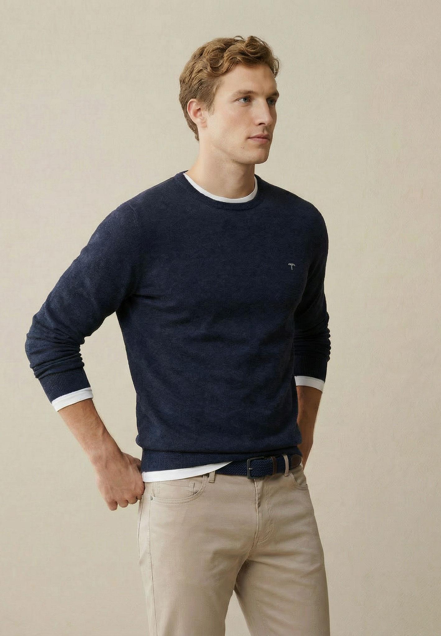 Strickpullover FYNCH-HATTON "FYNCH-HATTON Langarmpullover", Herren, Gr. S (48), Blau (Navy), Strick, Obermaterial: 100% Baumwolle, Unifarben, Normal HüFtbedeckend, Rundhals, FlachstrickbüNdchen, Pullover Strickpullover, Mit Logostickerei