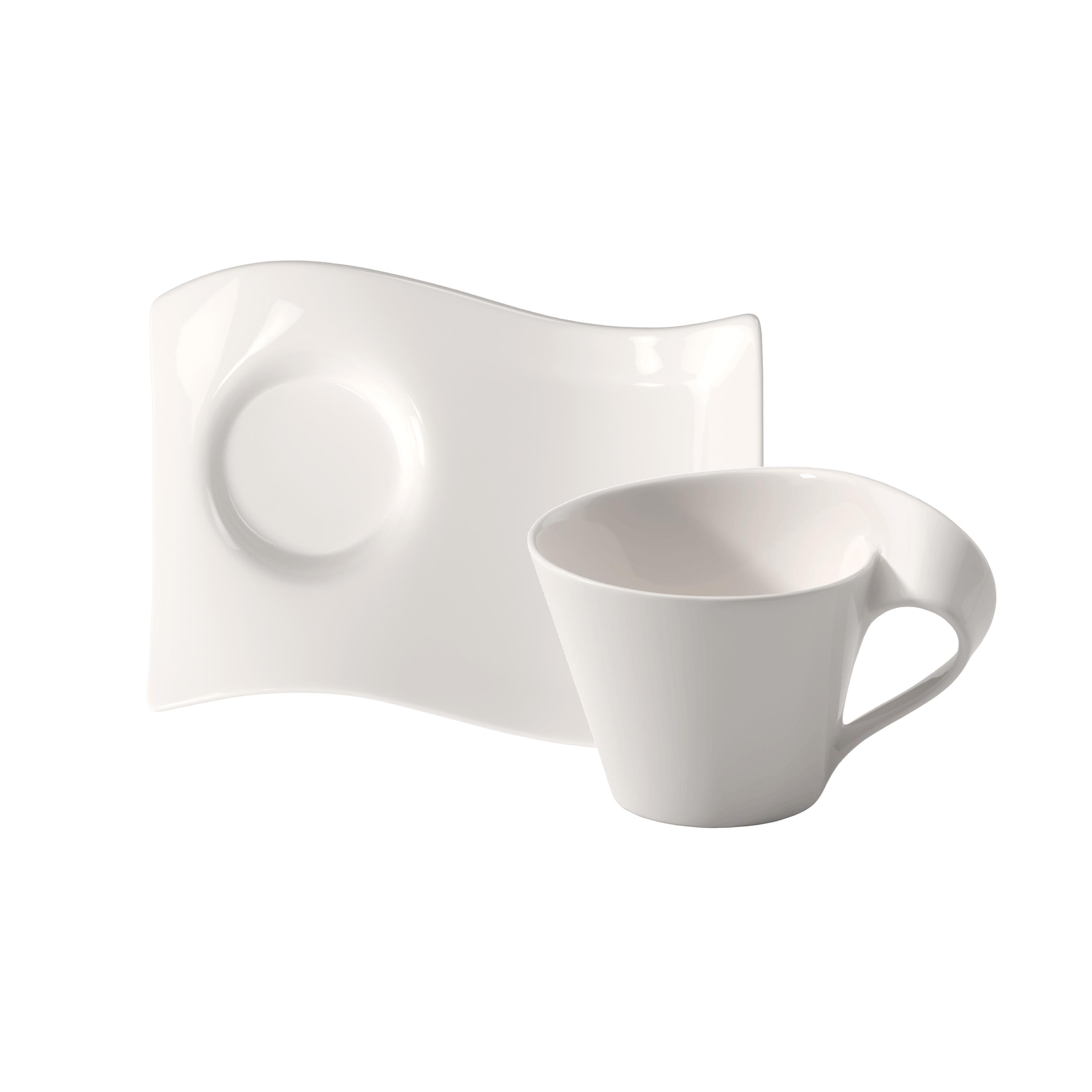 Cappuccinotasse Villeroy & Boch "Newwave Caffè Cappuccino-Set", Weiß, H:8,3Cm, Porzellan, TrinkgefäßE, Cappuccinotasse, Wellendesign