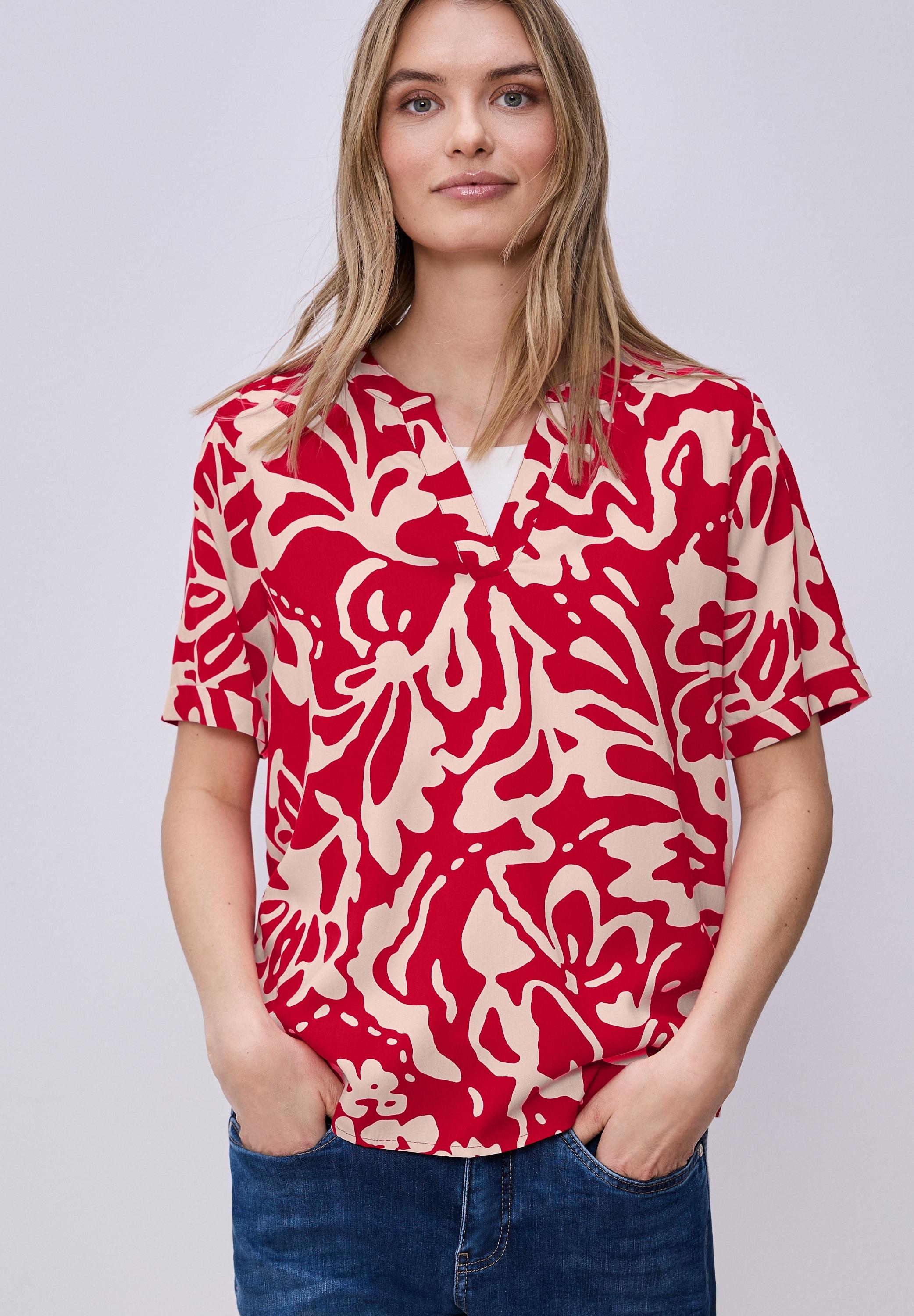 Schlupfbluse Street One, Damen, Gr. 40, Rot (Salsa Rot), Web, Obermaterial: 100% Viskose, Gemustert, Figurumspielend, Mit Aufschlag, Blusen Schlupfbluse, Weich Fallende Viskose