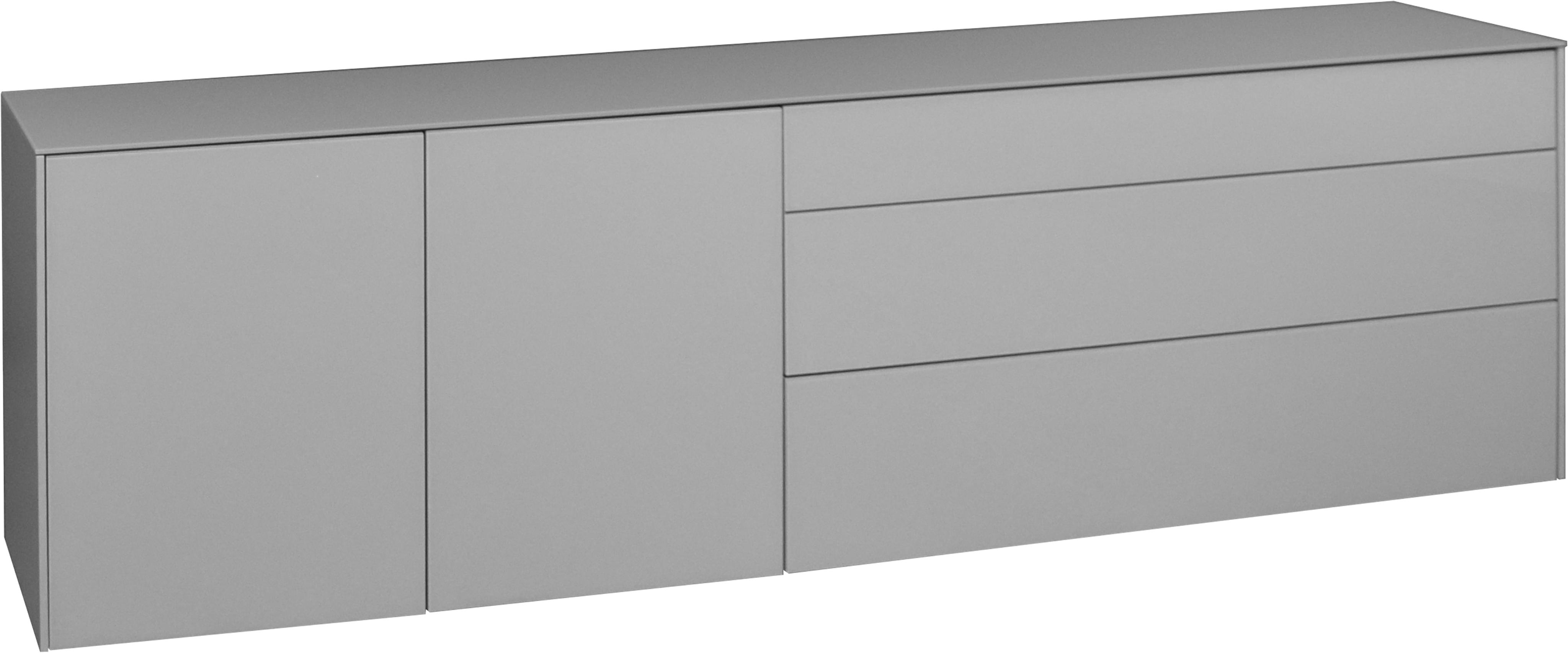 Lowboard MÄUsbacher "Imola", Grau (Kreidegrau Matt Lack, Glas Kreidegrau Glanz), B:217Cm H:42Cm, Sideboards, Lowboard, Lowboard Mit Glasfront Und Glasoberplatte