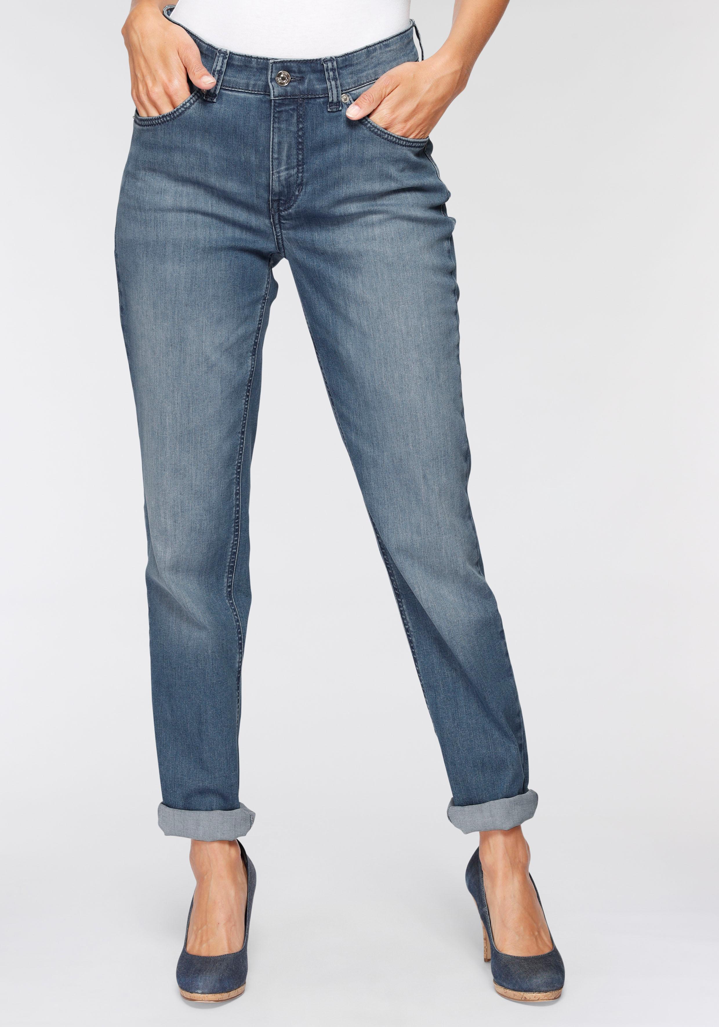 Stretch-Jeans Mac "Melanie", Damen, Gr. 46, LäNge 32, Blau (Mid Blau Main Wash), Denim/Jeans, Obermaterial: 92% Baumwolle, 6% Polyester, 2% Elasthan, Abriebeffekte, Figurbetont Lang, Jeans, Gerade Geschnitten, Topseller