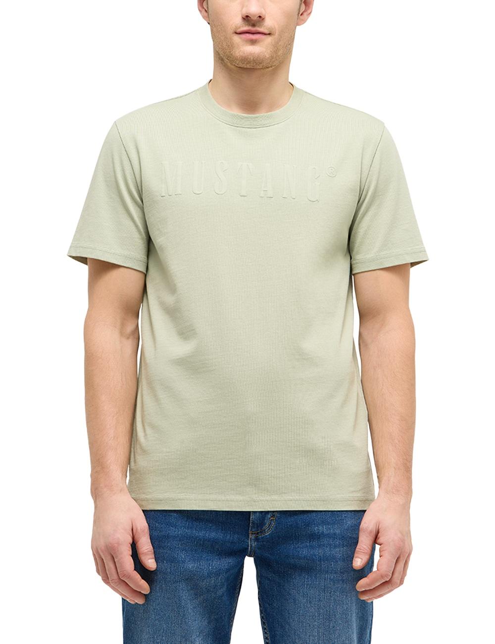 Kurzarmshirt Mustang "Herren Style Austin", Herren, Gr. Xl, Beige (HellgrüN), Jersey, 100% Baumwolle, Rundhals, Shirts